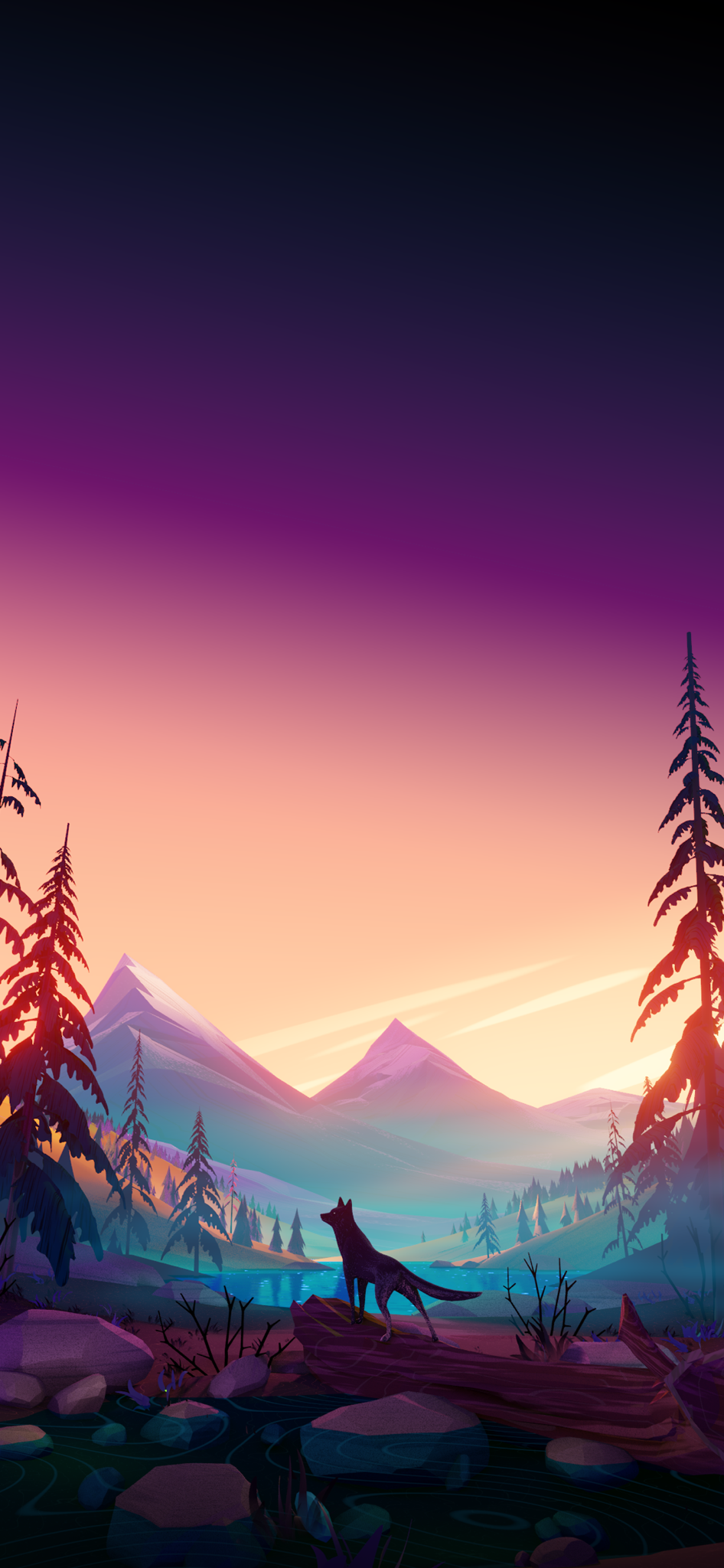 Lupo tramonto montagne viola, 946x2048 Full HD Verticale, iPhone Air