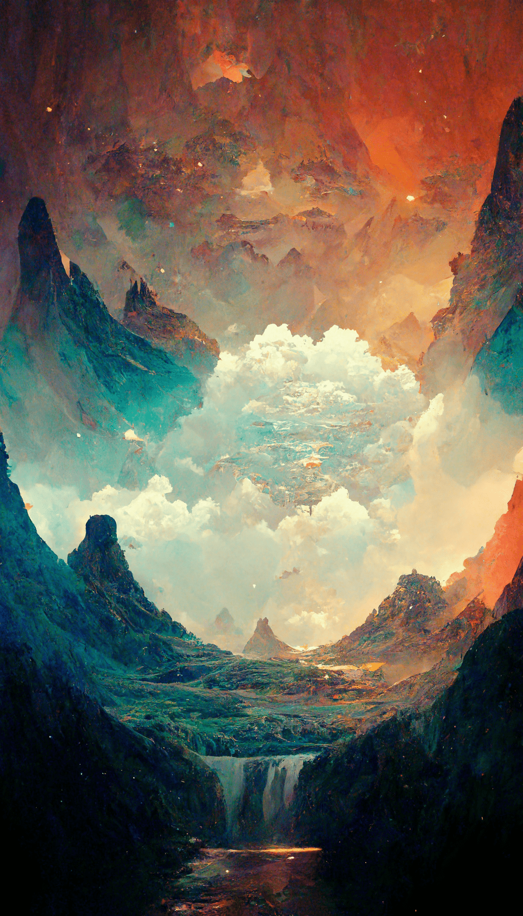 Montagne fantasy con cascata, 1024x1792 Full HD Verticale, iPhone Air