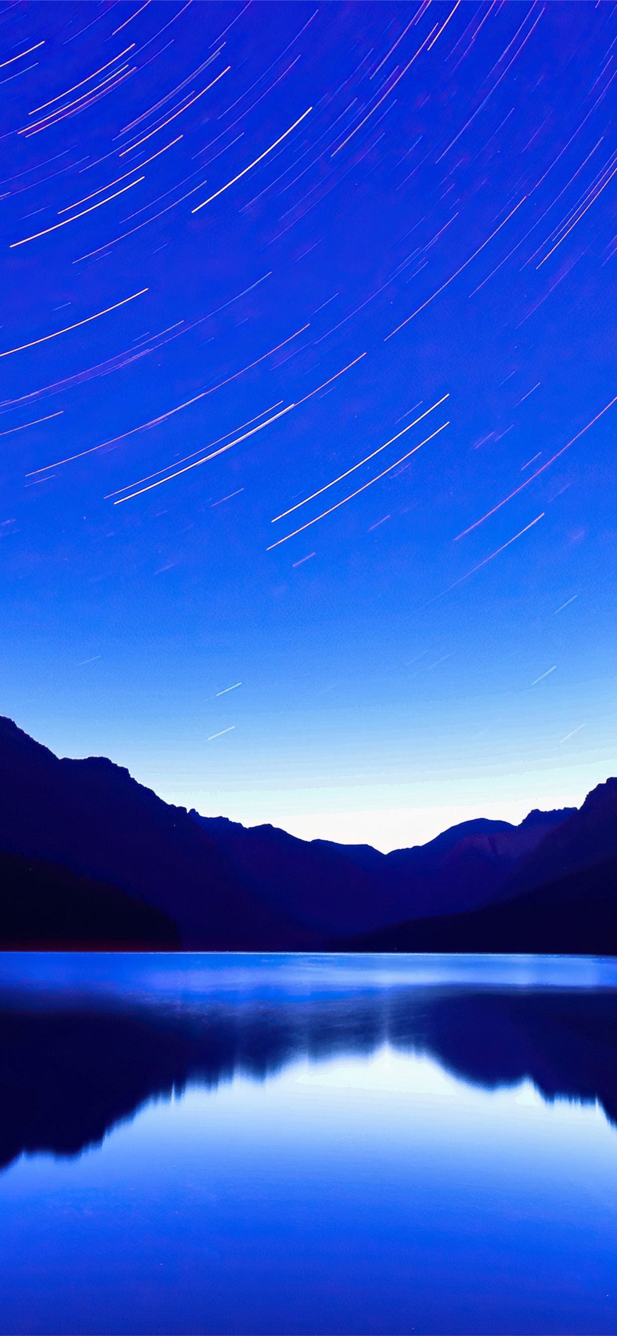Startrail su lago blu, sfondi 4K, 1242x2688 Full HD Verticale, iPhone Pro Max