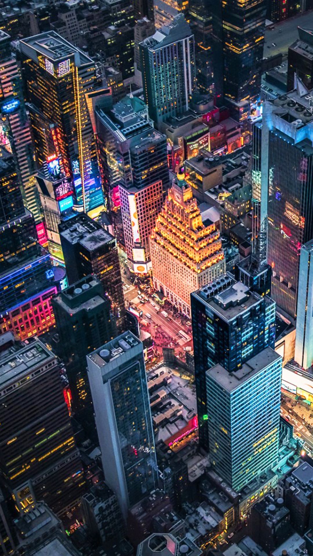 New York vista aerea notturna, sfondi 4K, 1080x1920 Full HD Verticale, iPhone