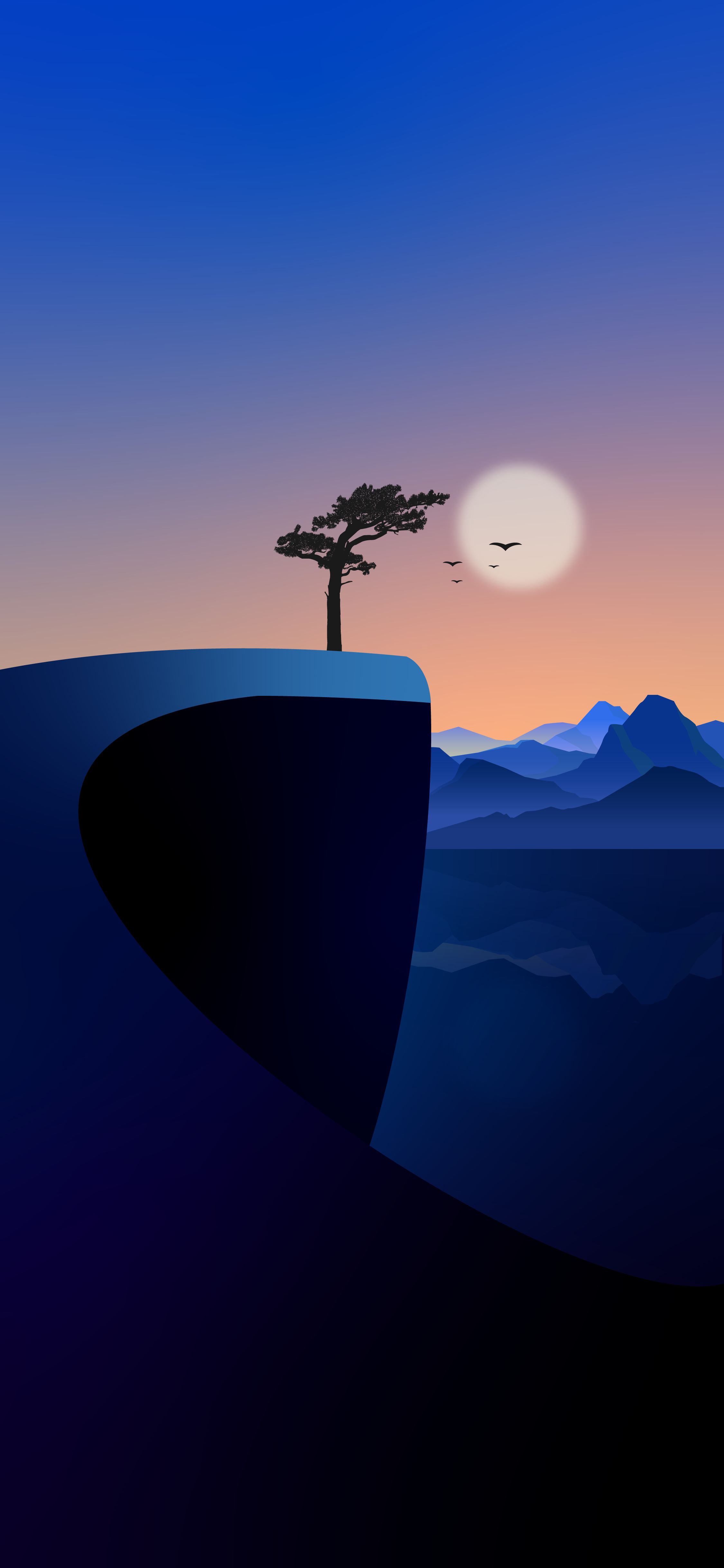 Albero su scogliera al tramonto, sfondi 4K, 2250x4872 Full HD Verticale, iPhone Pro Max