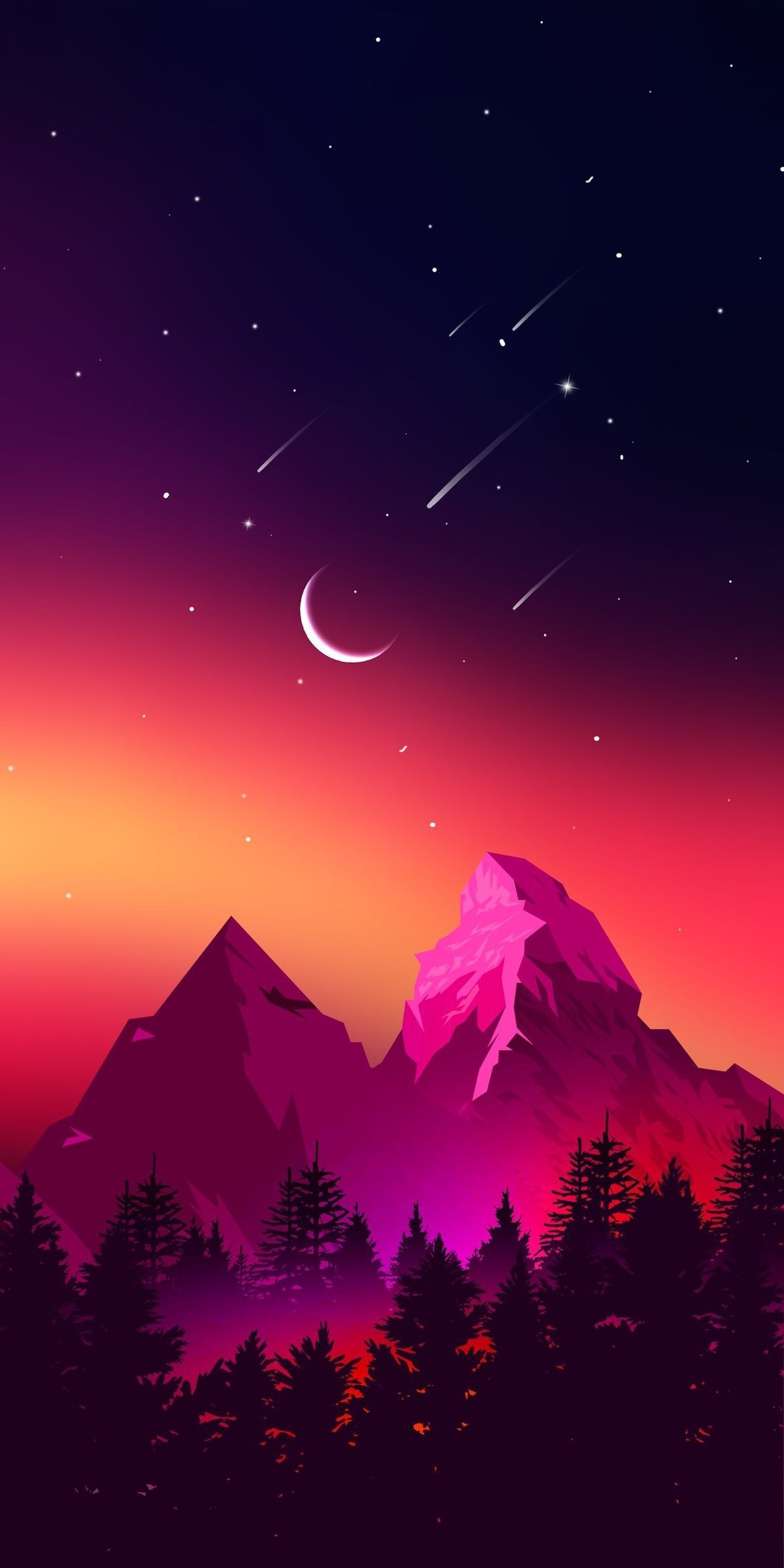 Montagne al tramonto con stelle, sfondi 4K, 1200x2400 Full HD Verticale, iPhone Air