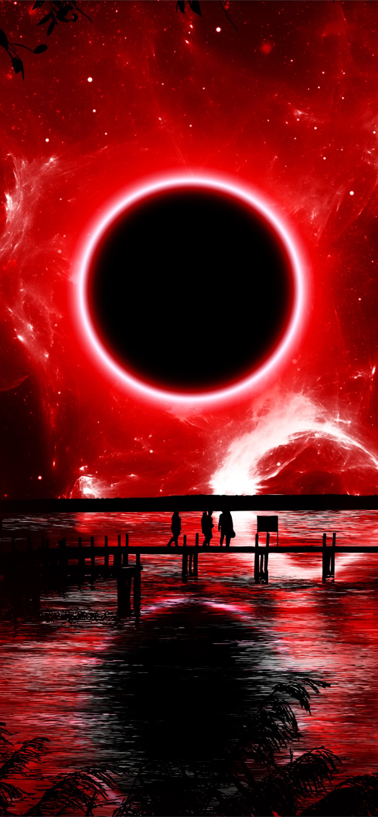 Eclissi rossa, silhouette molo, 1284x2778 Verticale, iPhone Air