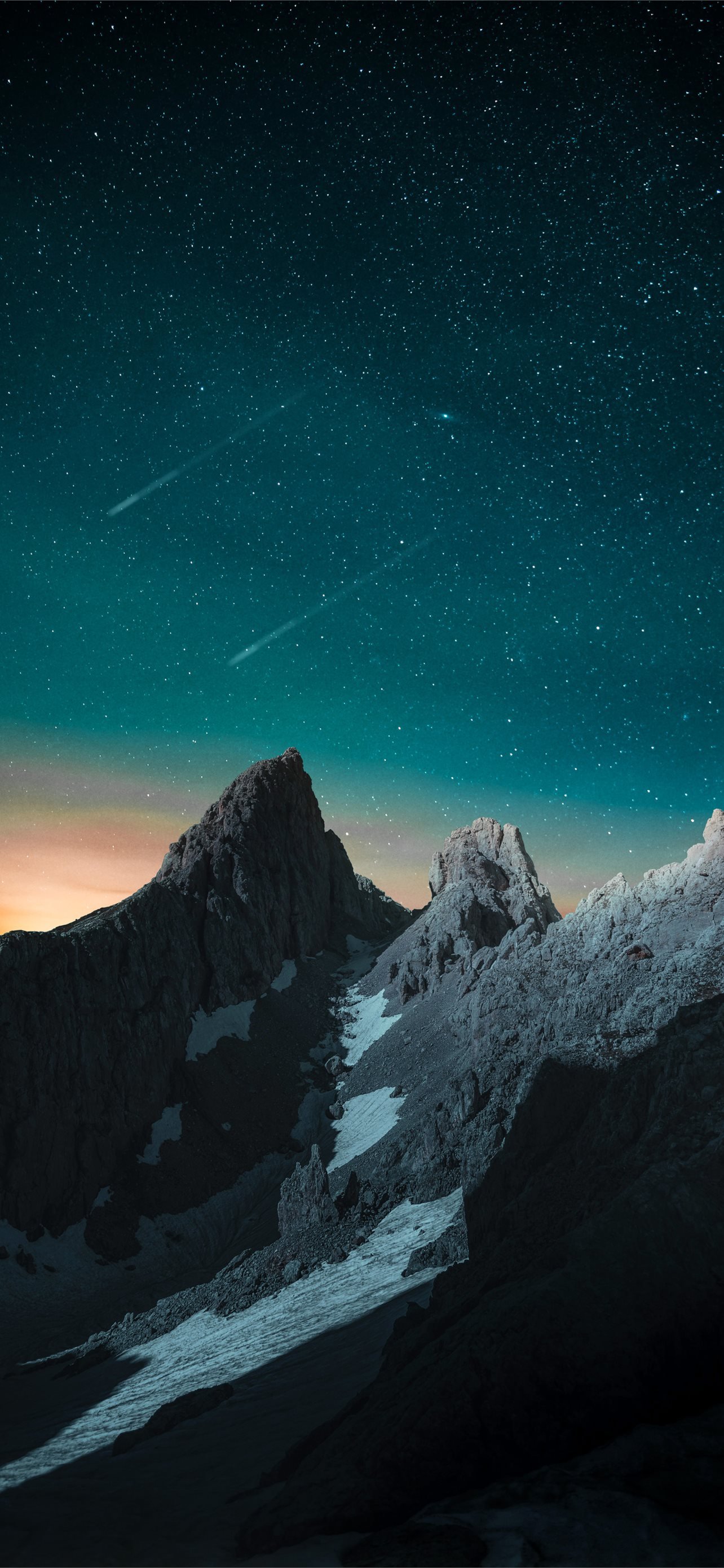 Cielo stellato montagne innevate, sfondi 4K, 1284x2778 Verticale, iPhone