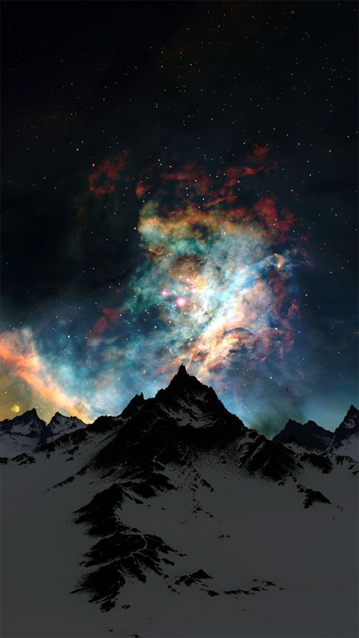 Nebulosa colorata su montagne innevate, 736x1309 Verticale, iPhone Air