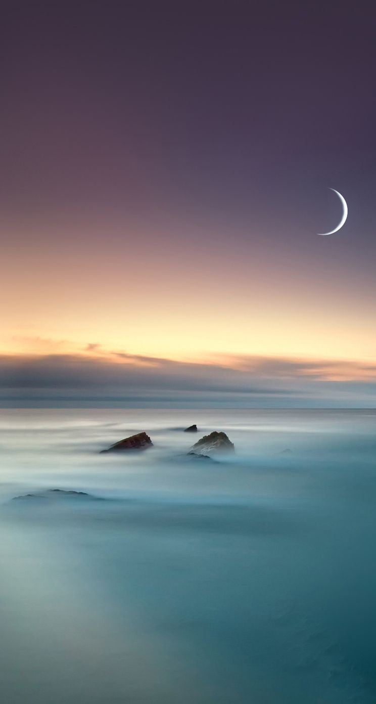 Lago nebbia luna crescente, 744x1392 Full HD Verticale, iPhone Plus