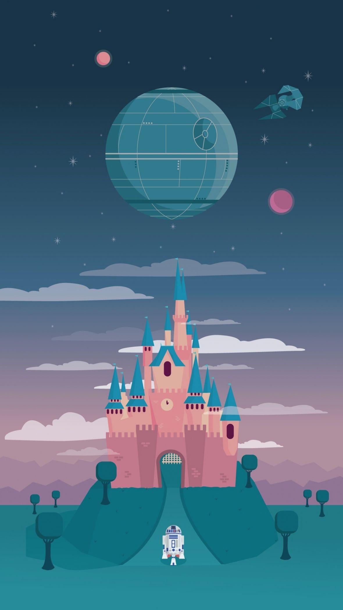 Castello Disney con Death Star, classici d'animazione, 1180x2098 Verticale, iPhone Air