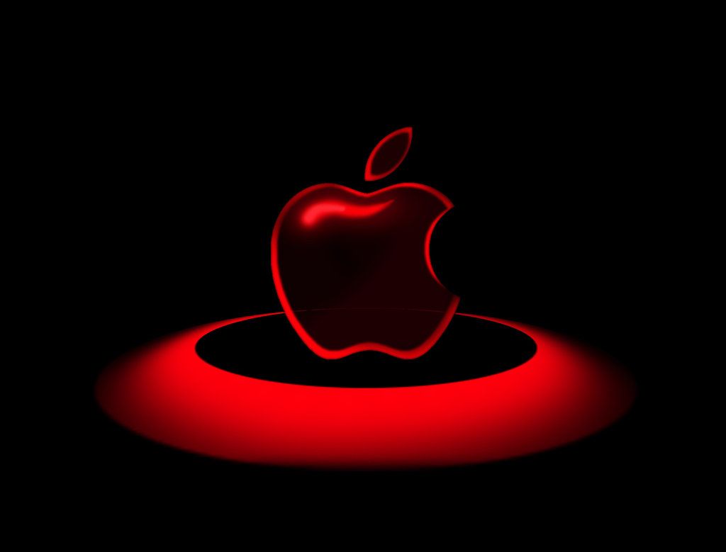 Logo Apple rosso luminoso, azienda tech, 1024x779 HD, Laptop