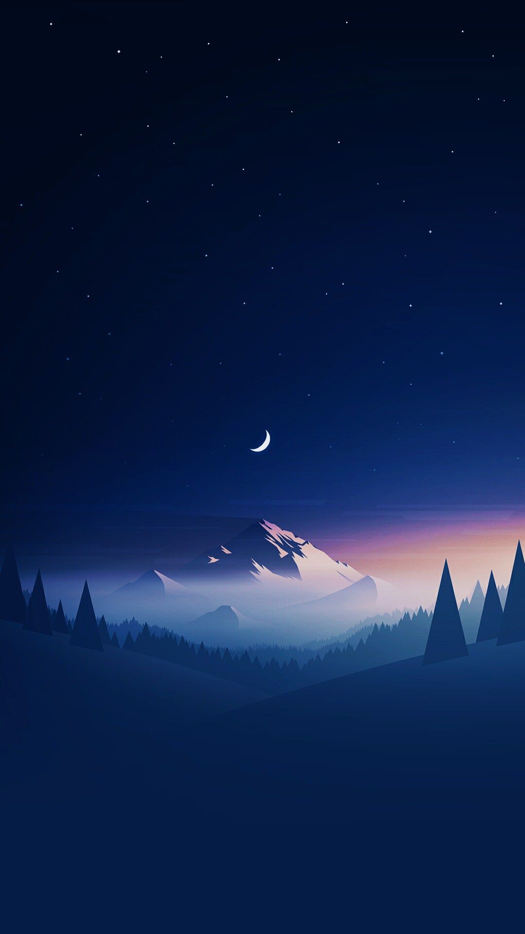 Montagna notturna con luna crescente, 1080x1920 Full HD Verticale, iPhone Pro