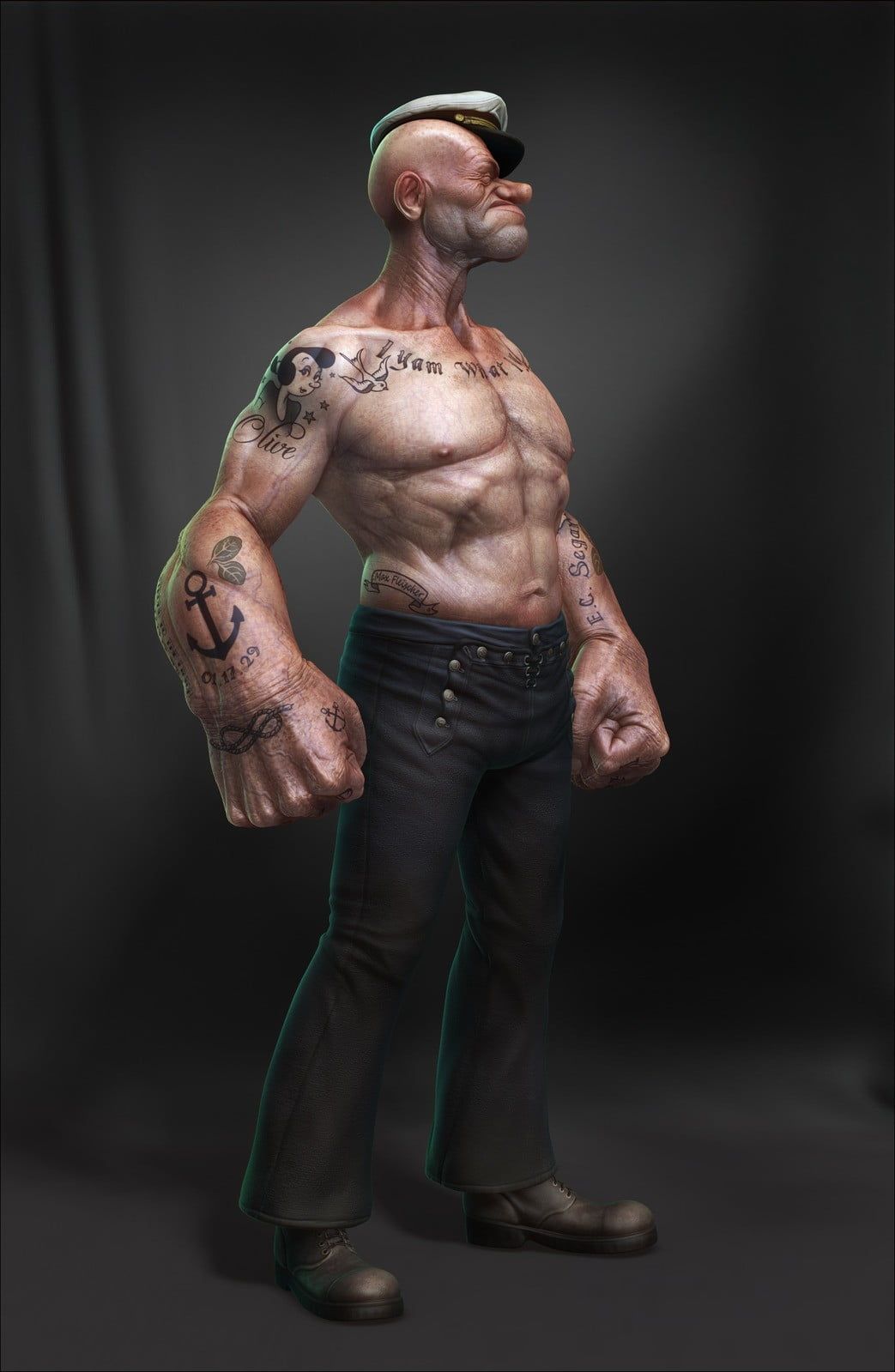 Braccio di Ferro realistico tatuato, 1043x1599 Full HD Verticale, iPhone Pro