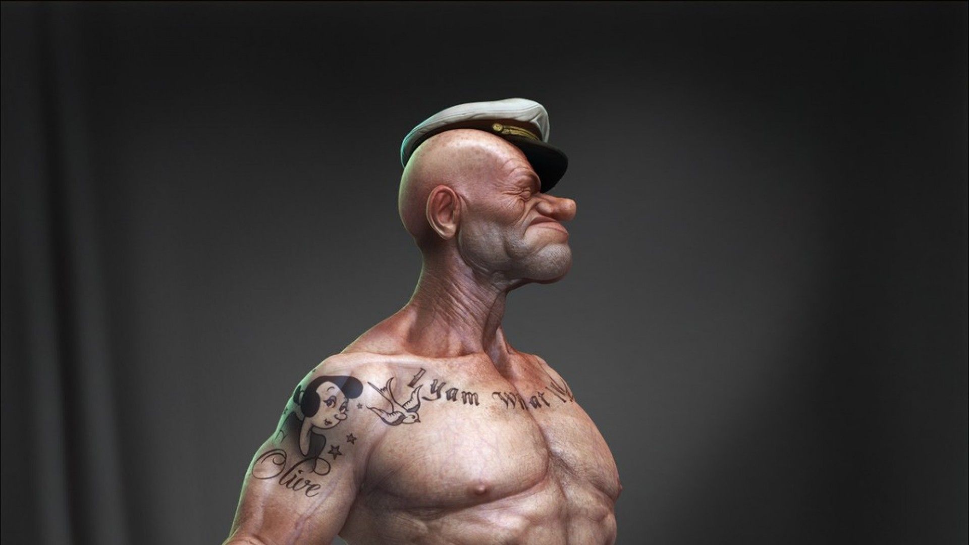 Braccio di Ferro tatuato realistico, 2048x2048 2K, PC Desktop