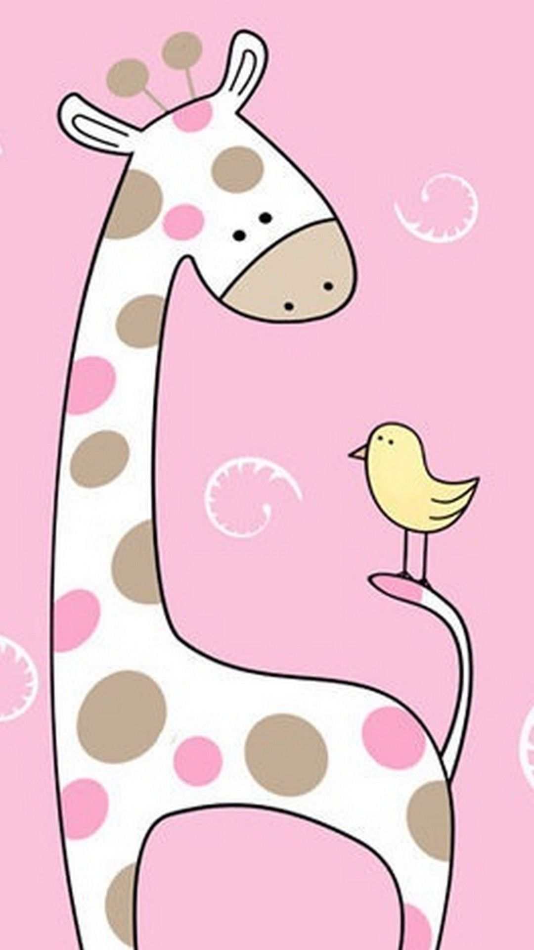 Giraffa e uccellino rosa, 1080x1920 Full HD Verticale, iPhone Pro