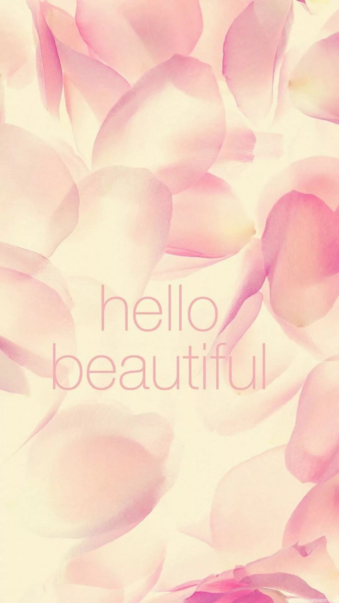 Petali rosa con scritta hello beautiful, 1080x1920 Full HD Verticale, iPhone Pro