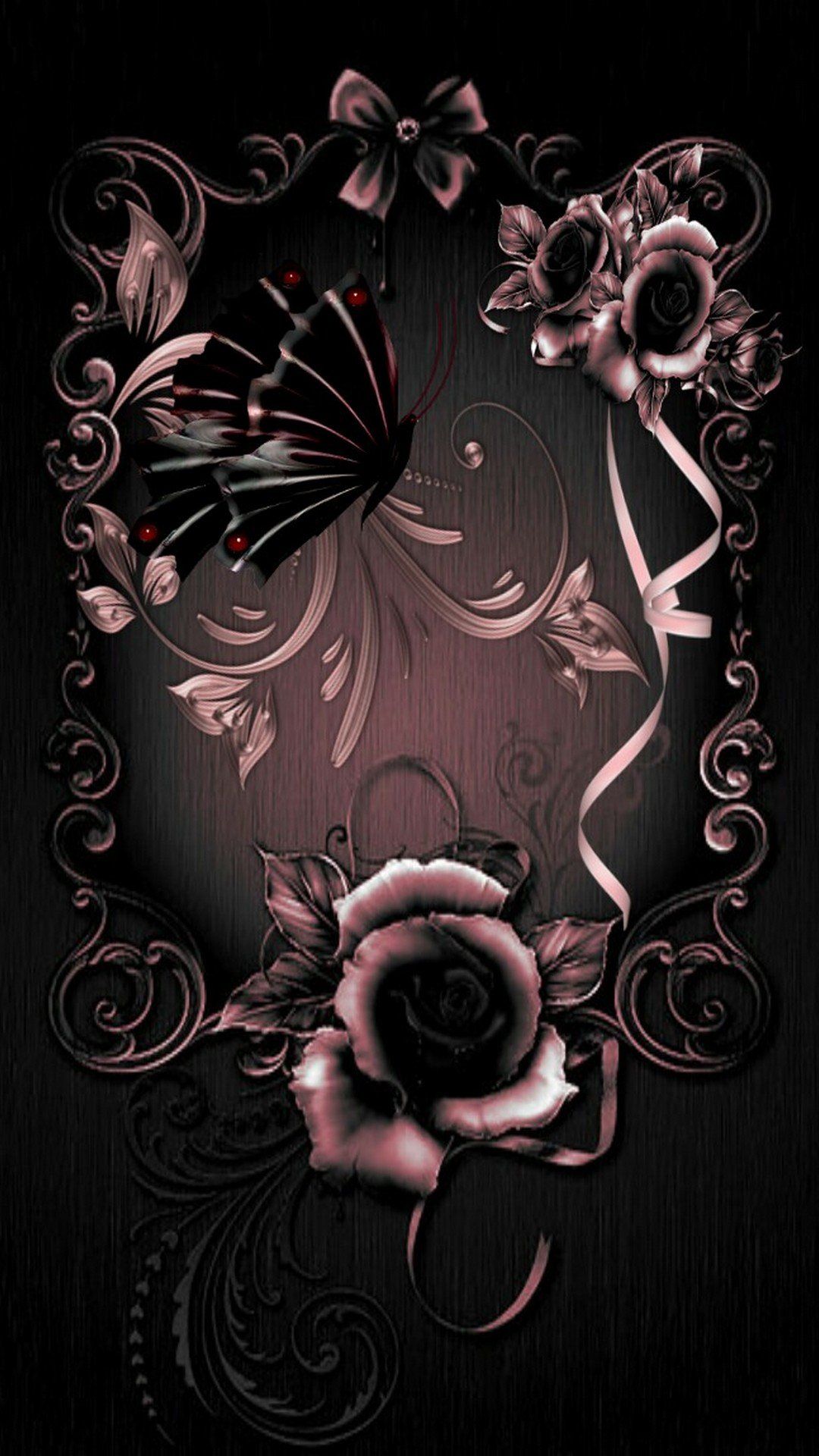 Ornamenti floreali rosa e nero, 1080x1920 Full HD Verticale, iPhone Plus