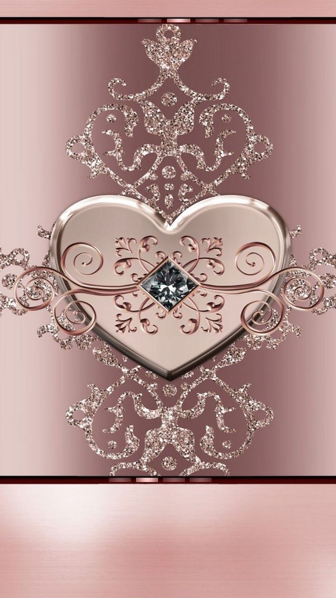 Cuore rose gold decorativo, 1080x1920 Verticale, iPhone Pro