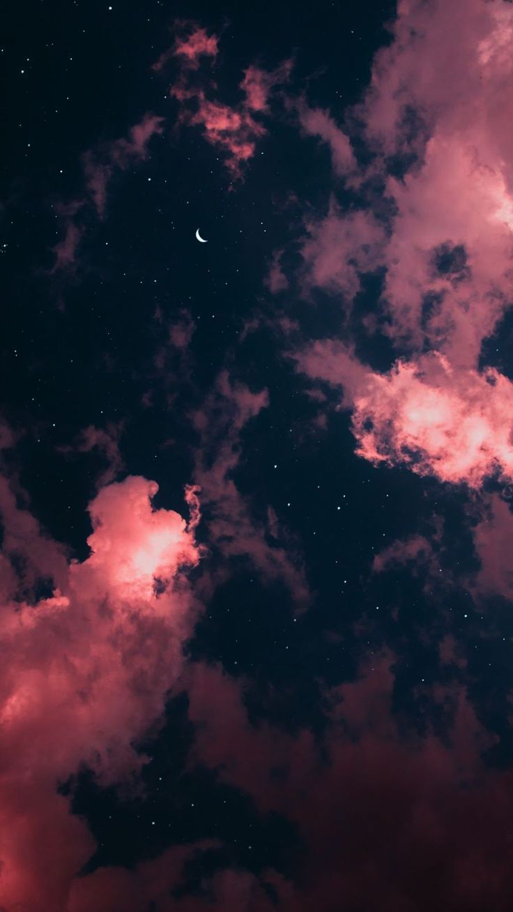 Nuvole rosa notturne, luna, 736x1308 Full HD Verticale, iPhone Pro