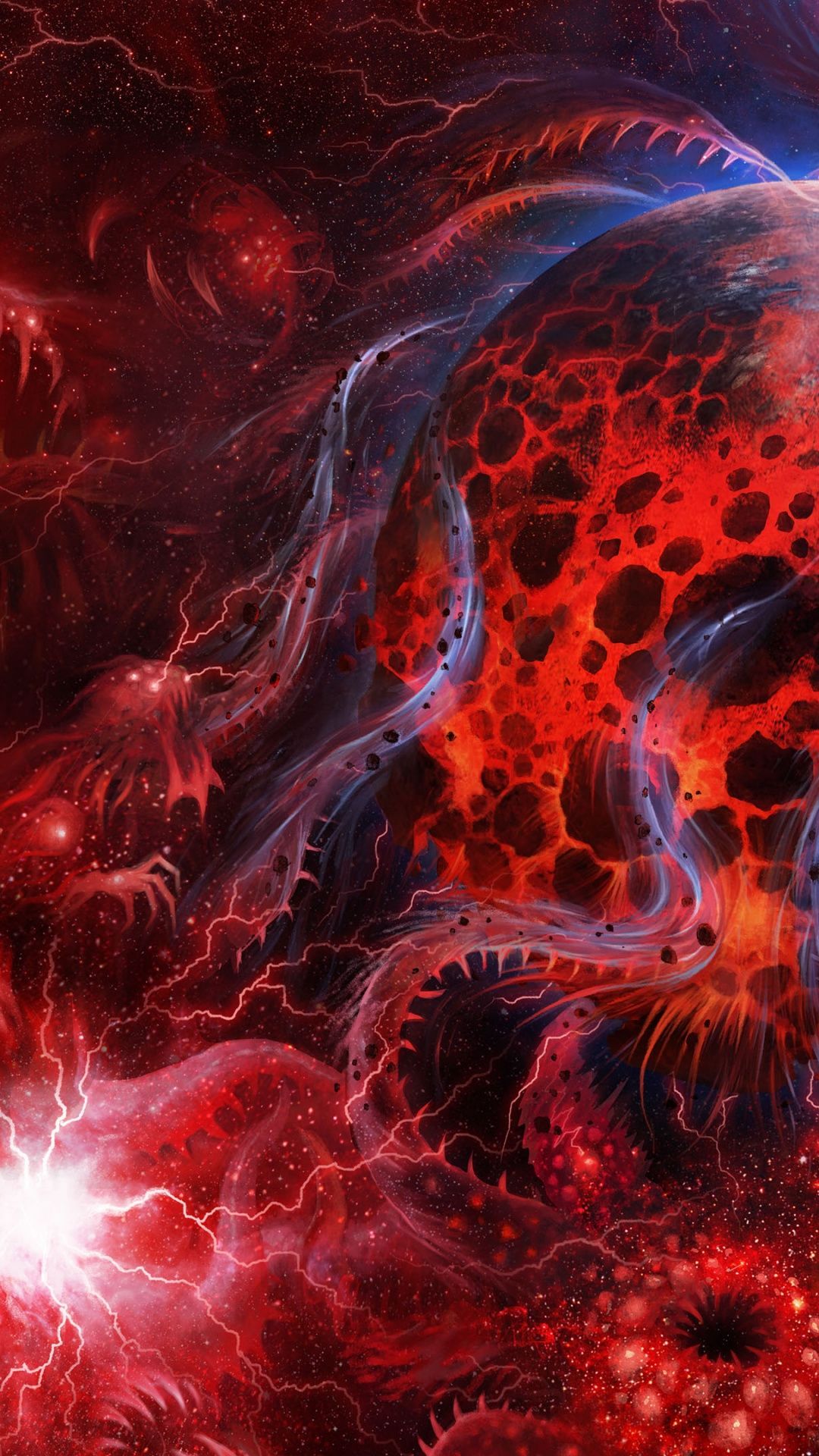 Mostro alieno rosso, fulmini cosmici, sfondi iPhone, 1080x1920 Verticale, iPhone Pro