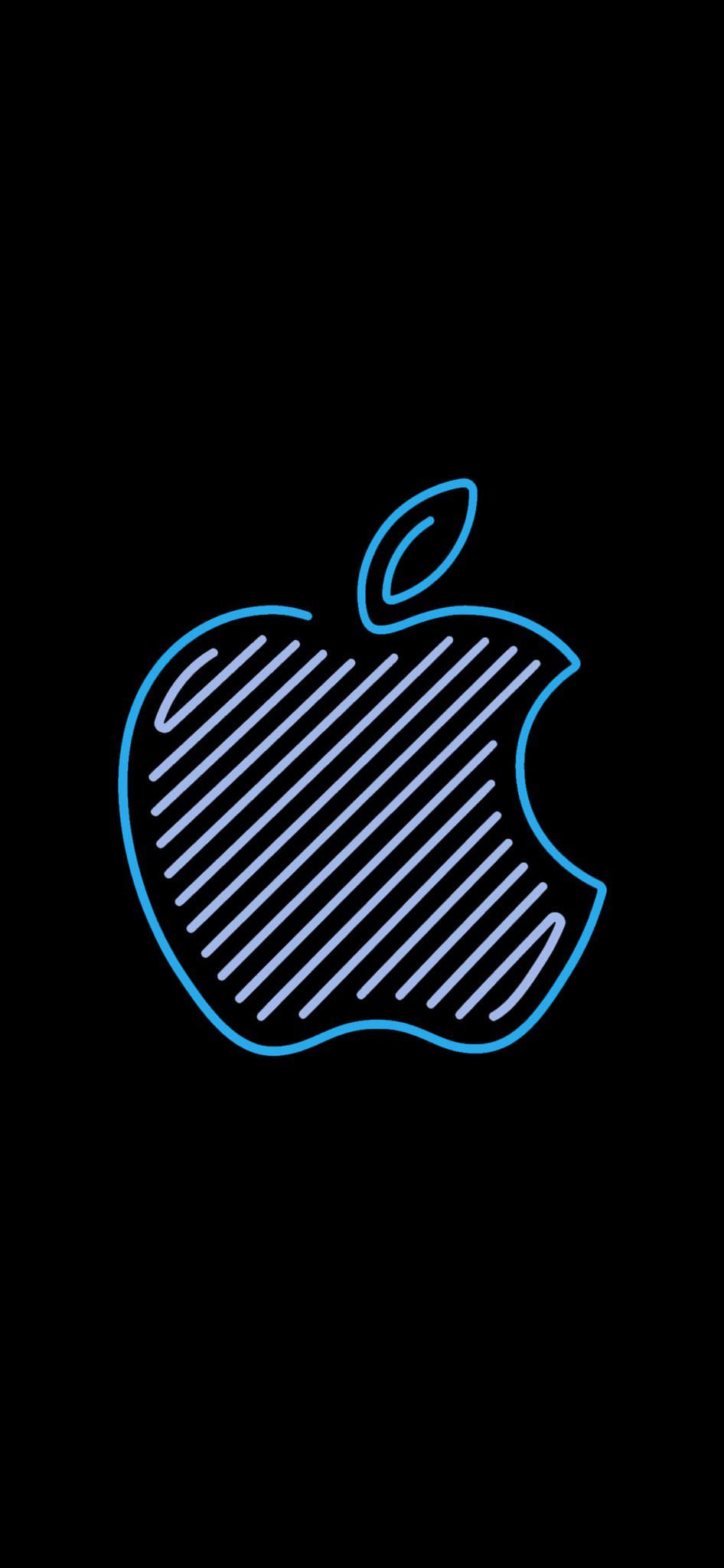 logo Apple neon blu, 946x2048 Full HD Verticale, iPhone Pro Max