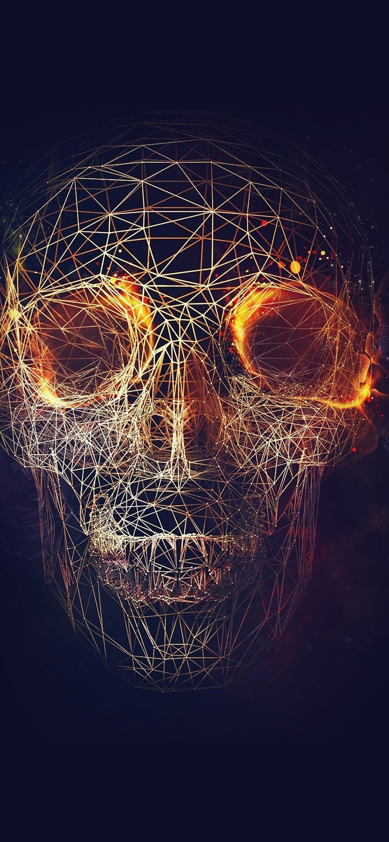 Teschio wireframe luminoso, 1242x2688 Verticale, iPhone Pro Max