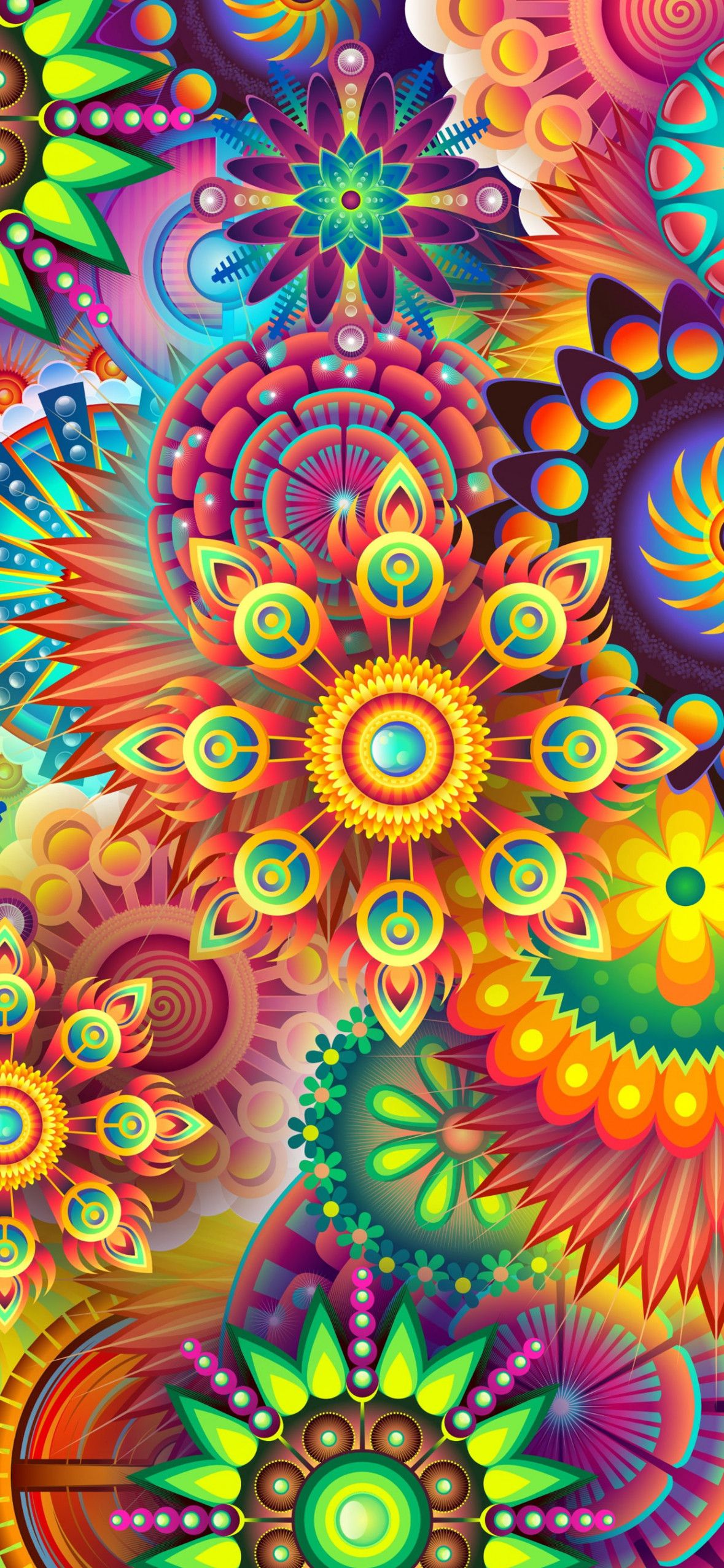 Mandala floreale colorato astratto, 1179x2553 Verticale, iPhone Plus