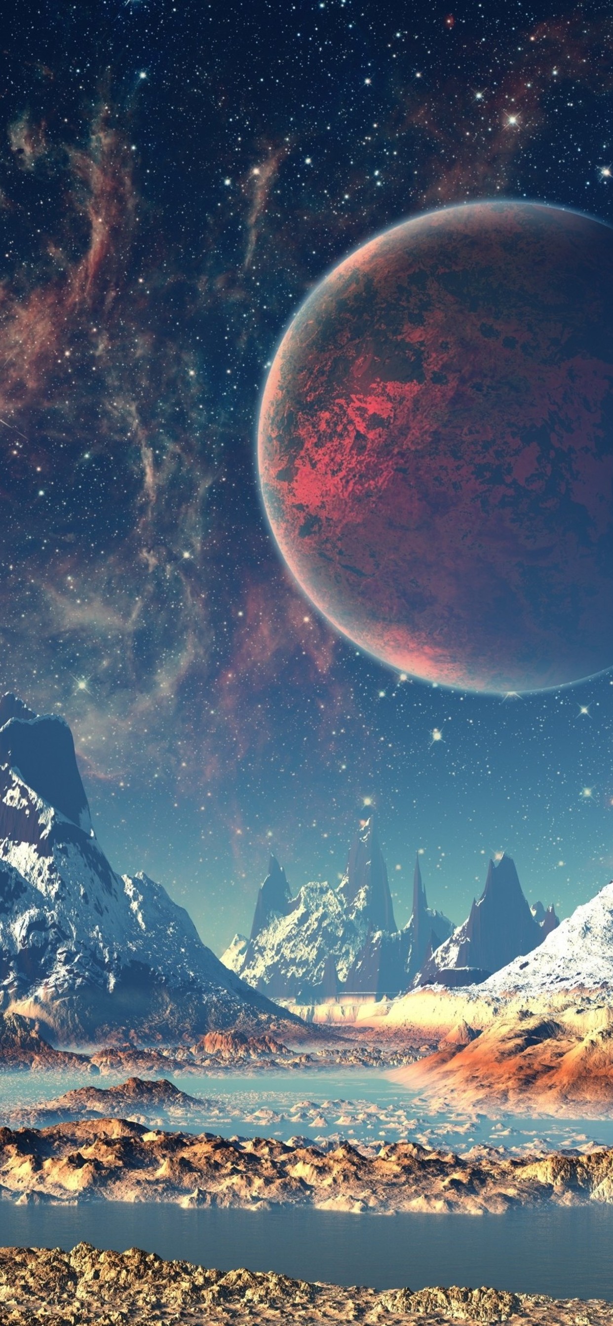 Paesaggio spaziale con pianeta, 1242x2688 Full HD Verticale, iPhone Pro