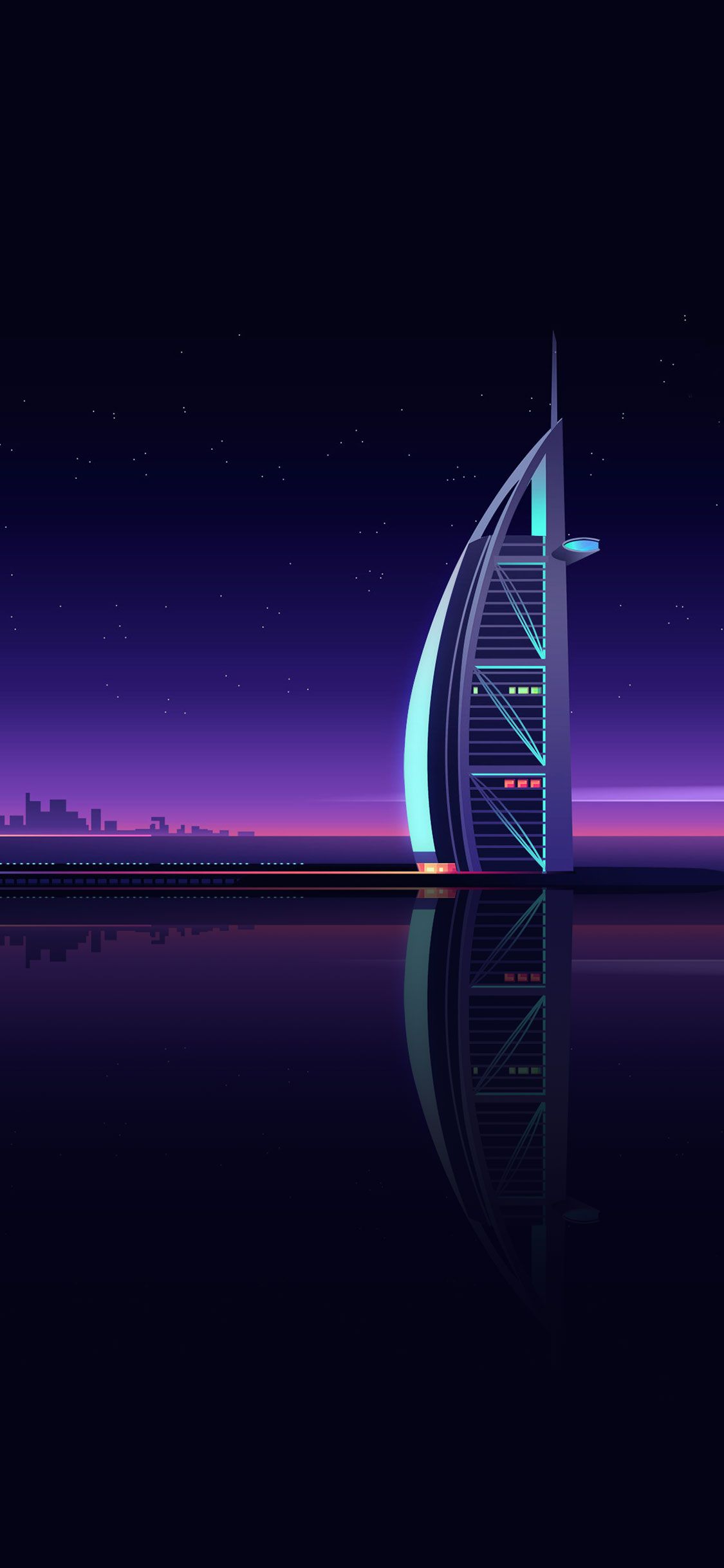 Burj Al Arab notturno viola, 1125x2436 Verticale, iPhone Plus