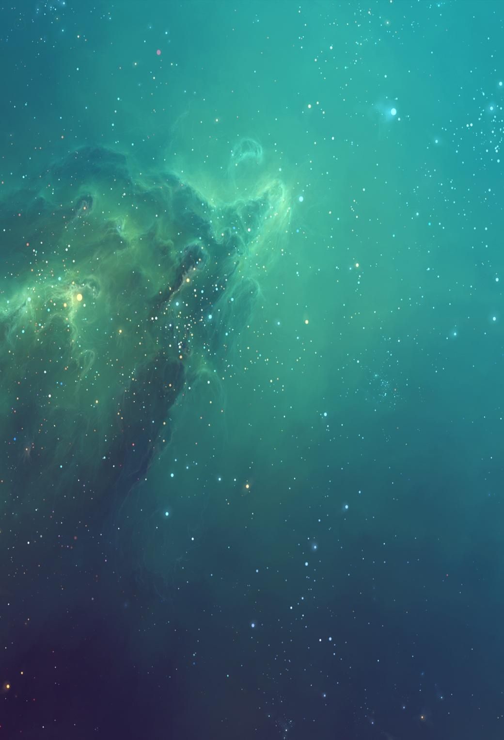 Nebulosa verde con stelle, 1040x1526 Verticale, Telefono