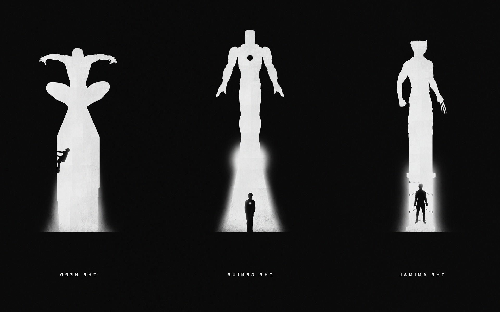 Silhouette eroi Marvel bianco nero, MCU, 1920x1200 WUXGA, PC