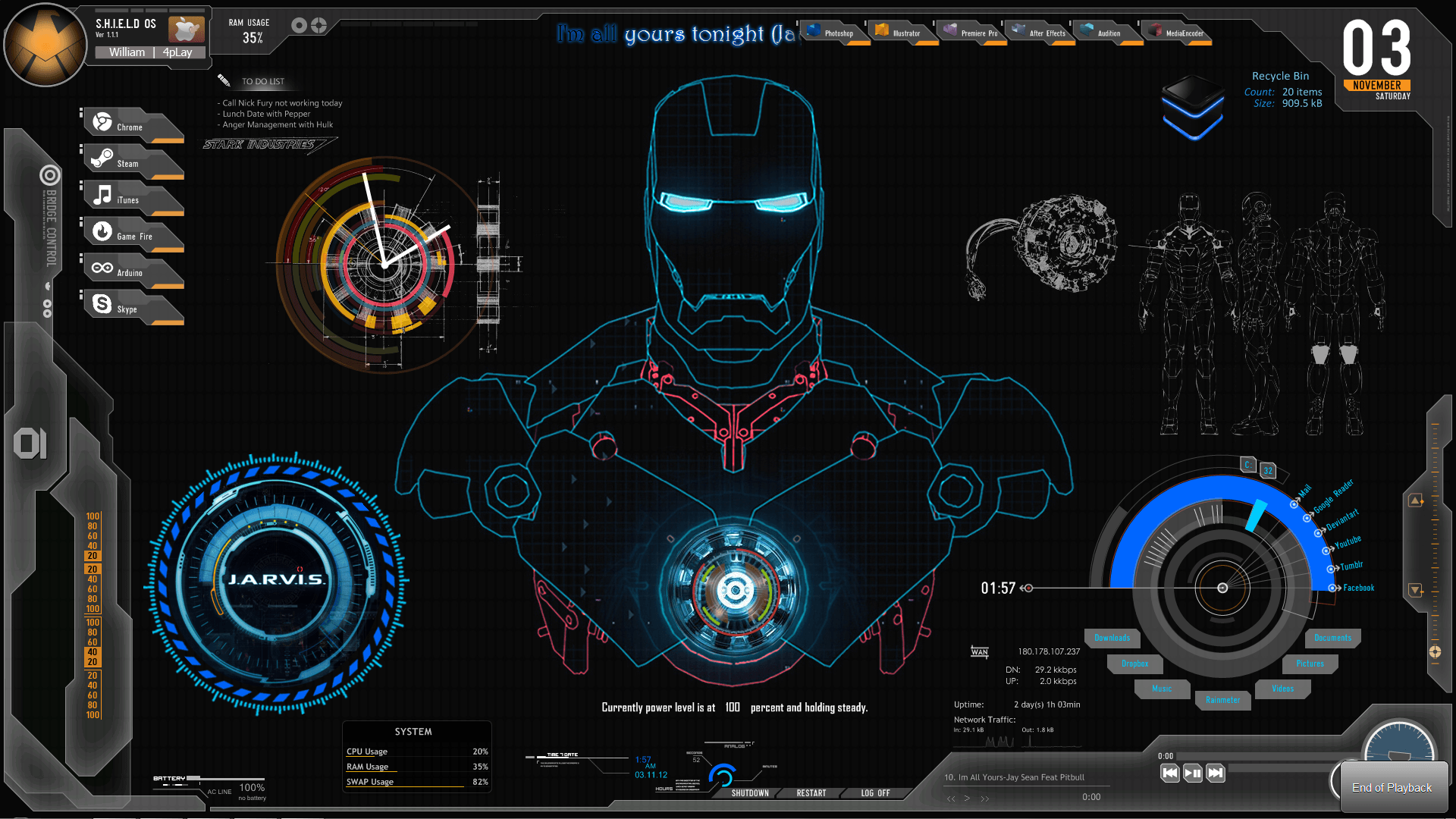 Iron Man Jarvis interfaccia HUD, 1920x1080 Full HD, Desktop