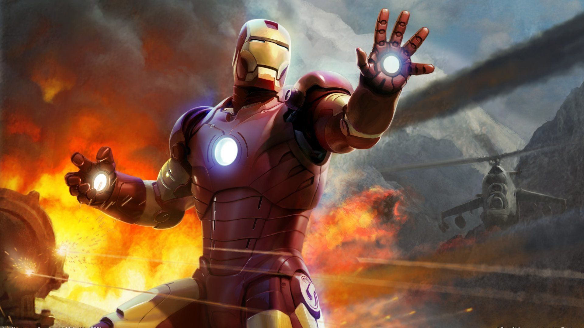 Iron Man con esplosione ed elicottero, 1920x1080 Full HD 1080p, PC Desktop