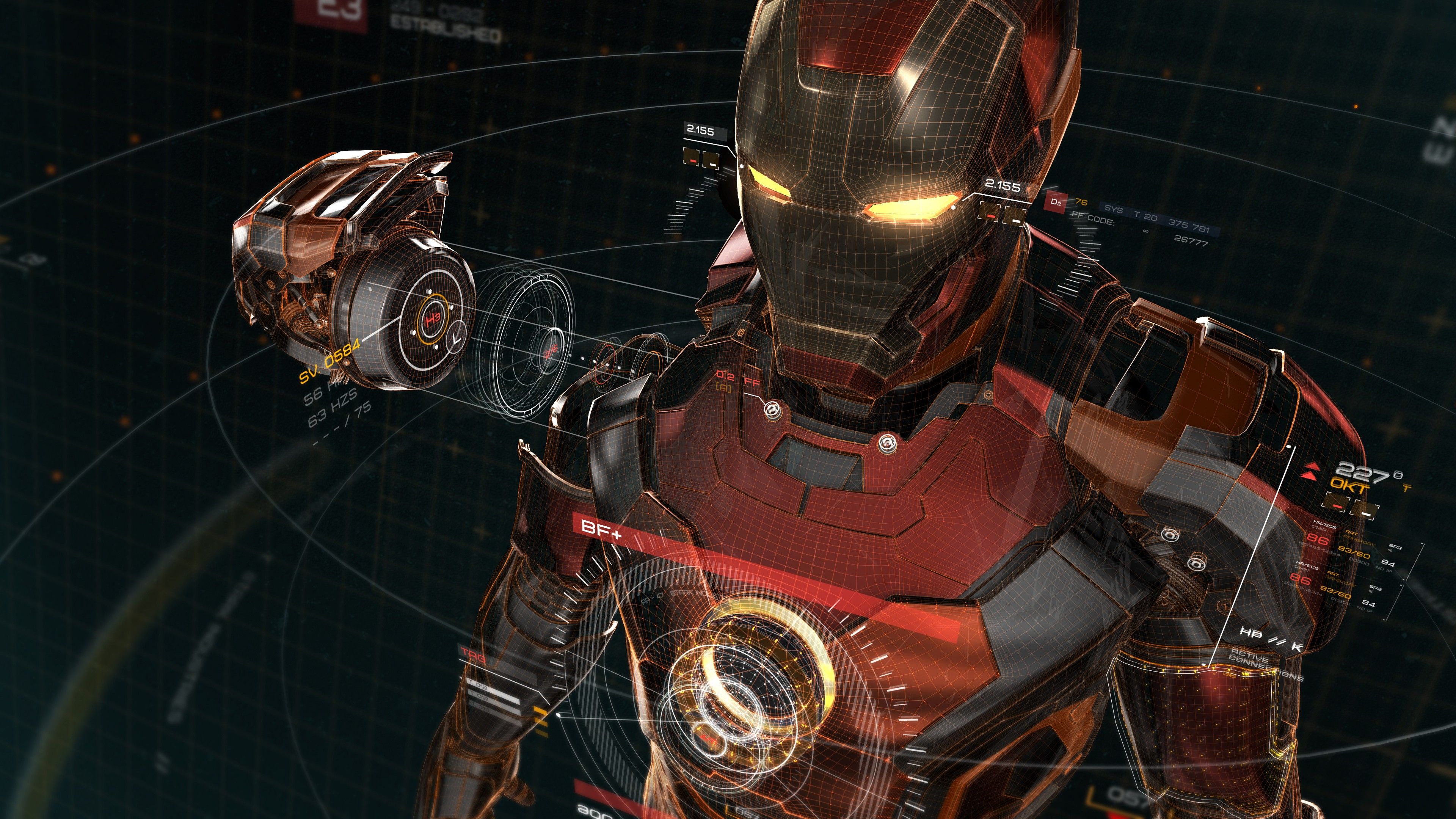 Iron Man armatura ologrammi, 3840x2160 Ultra HD, 4K TV