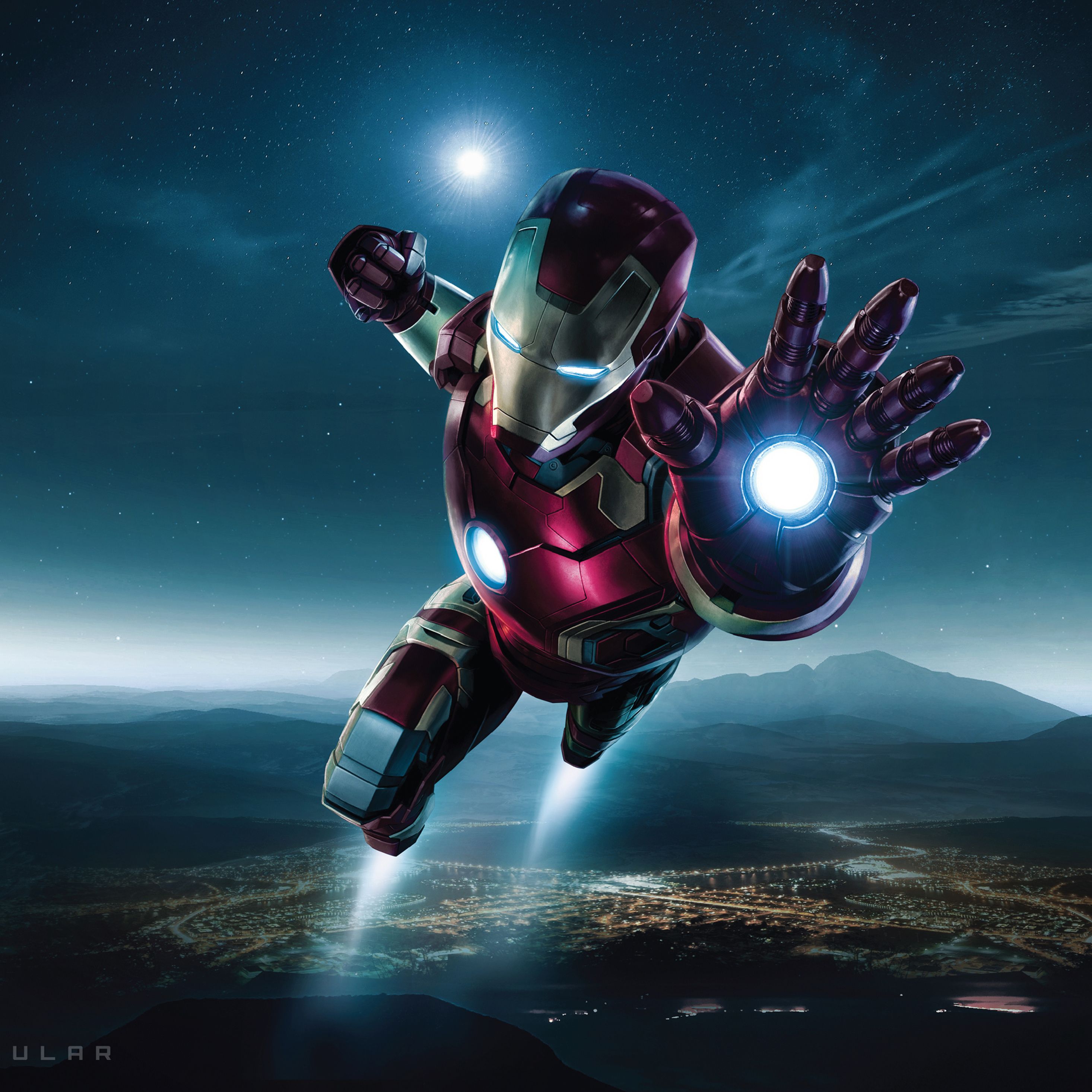 Iron Man in volo notturno, 2932x2932 WQXGA, PC