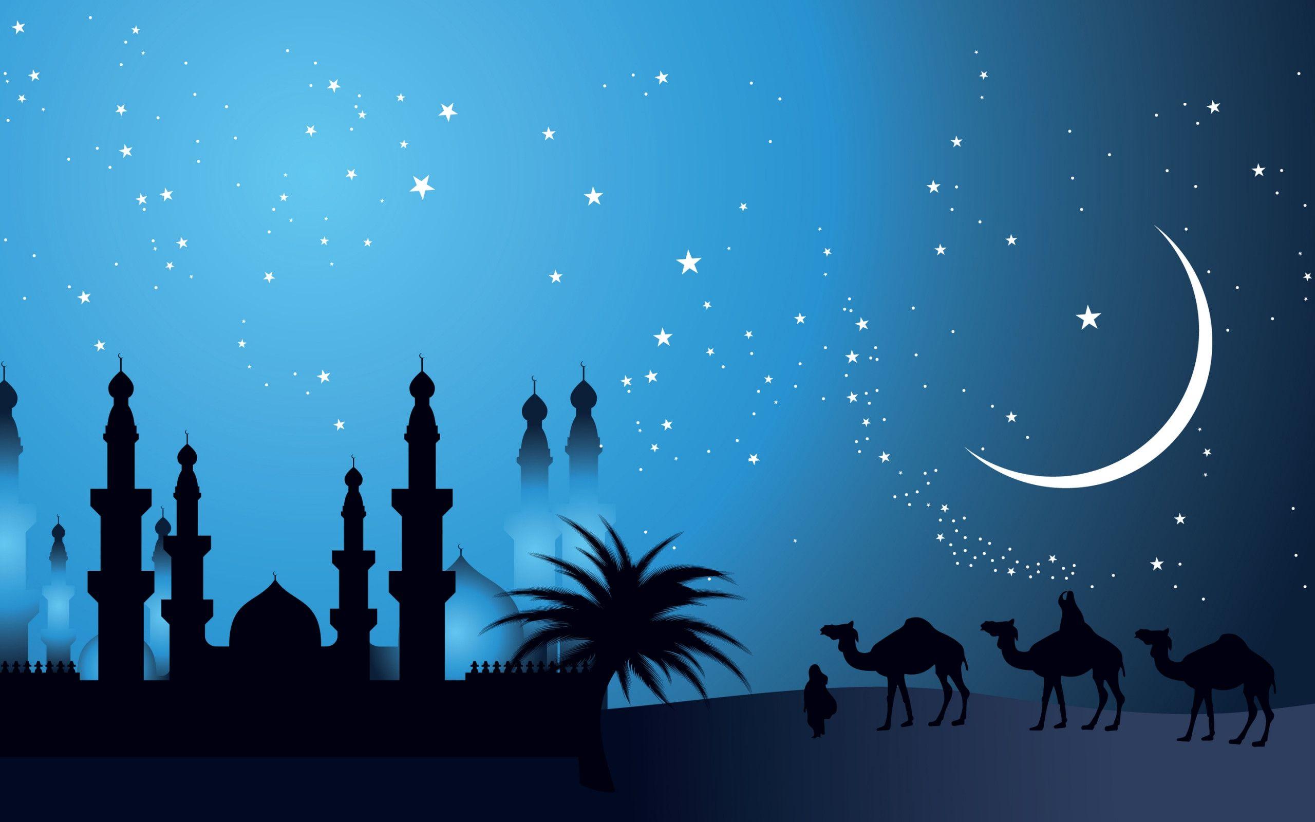 Moschea silhouette notte con cammelli, 2560x1600 WQXGA, Laptop