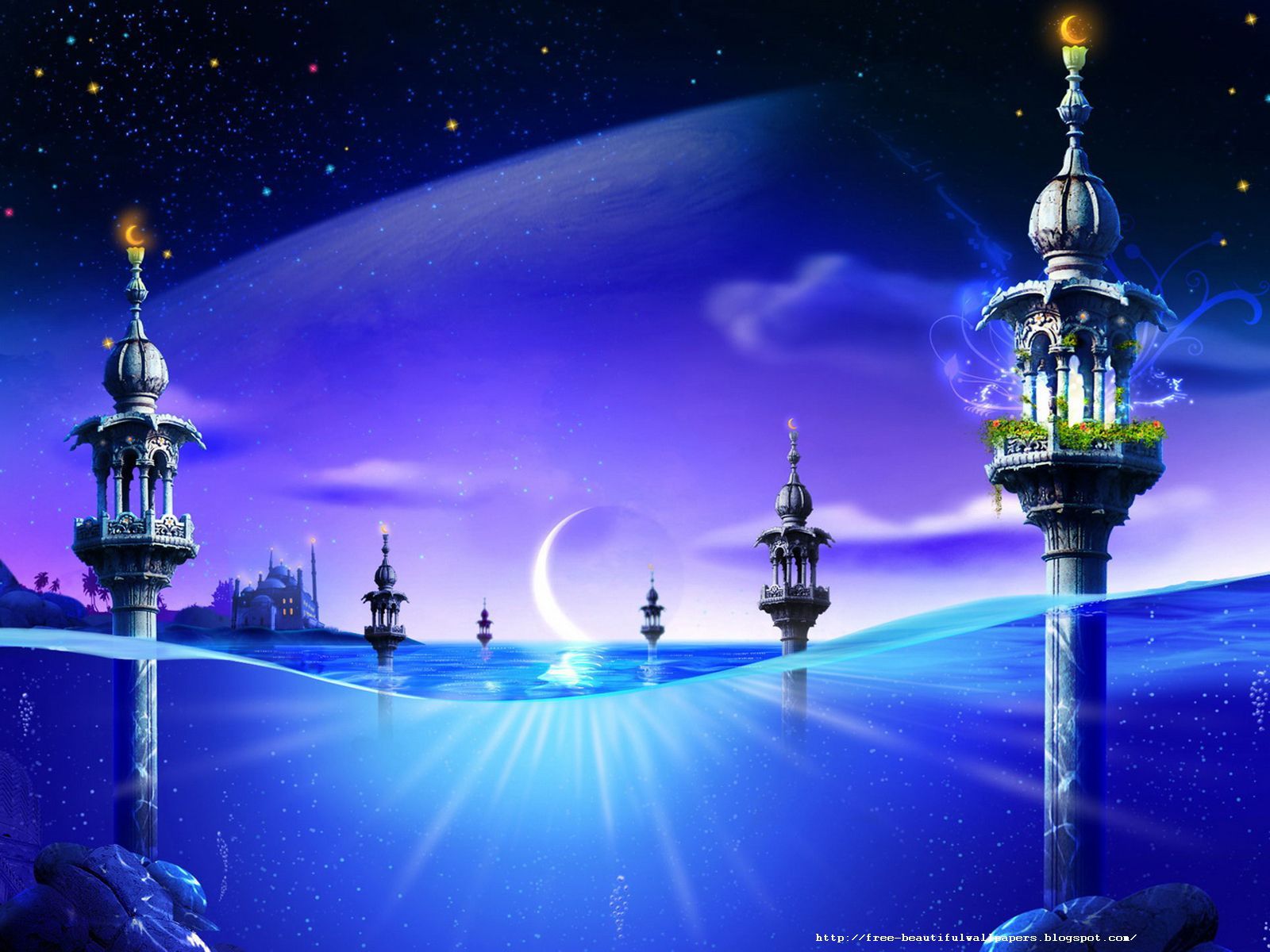 Minareti moschea con luna crescente, 1600x1200 900p, Desktop