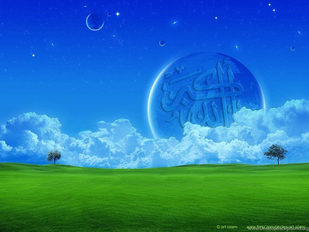 Luna con calligrafia araba, prato verde, 1024x768 HD, Laptop