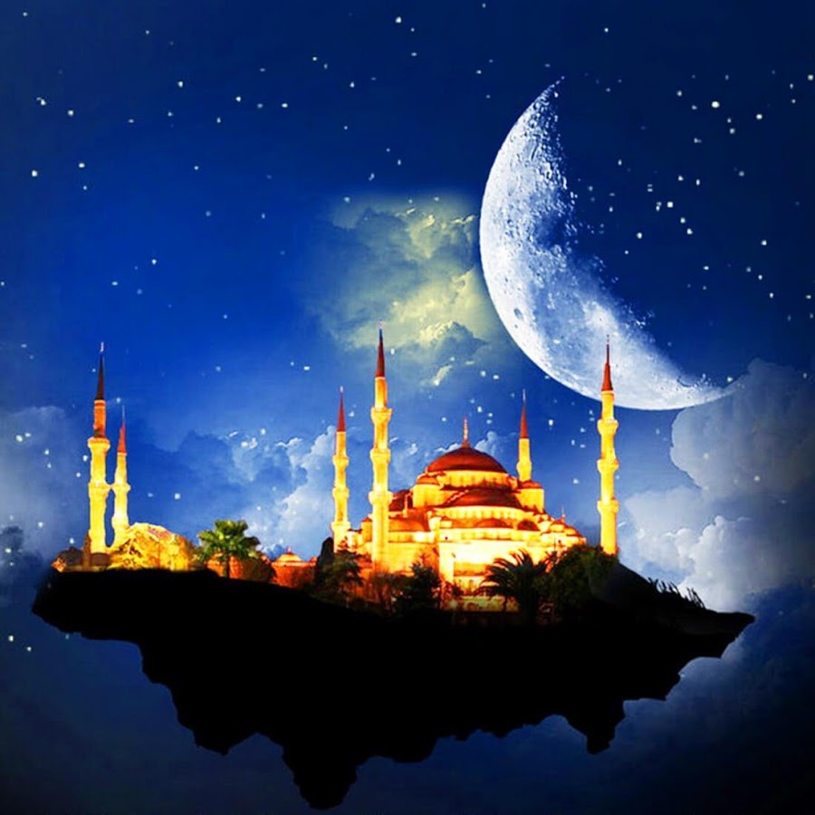 Moschea illuminata con luna crescente, 900x900 HD, Desktop