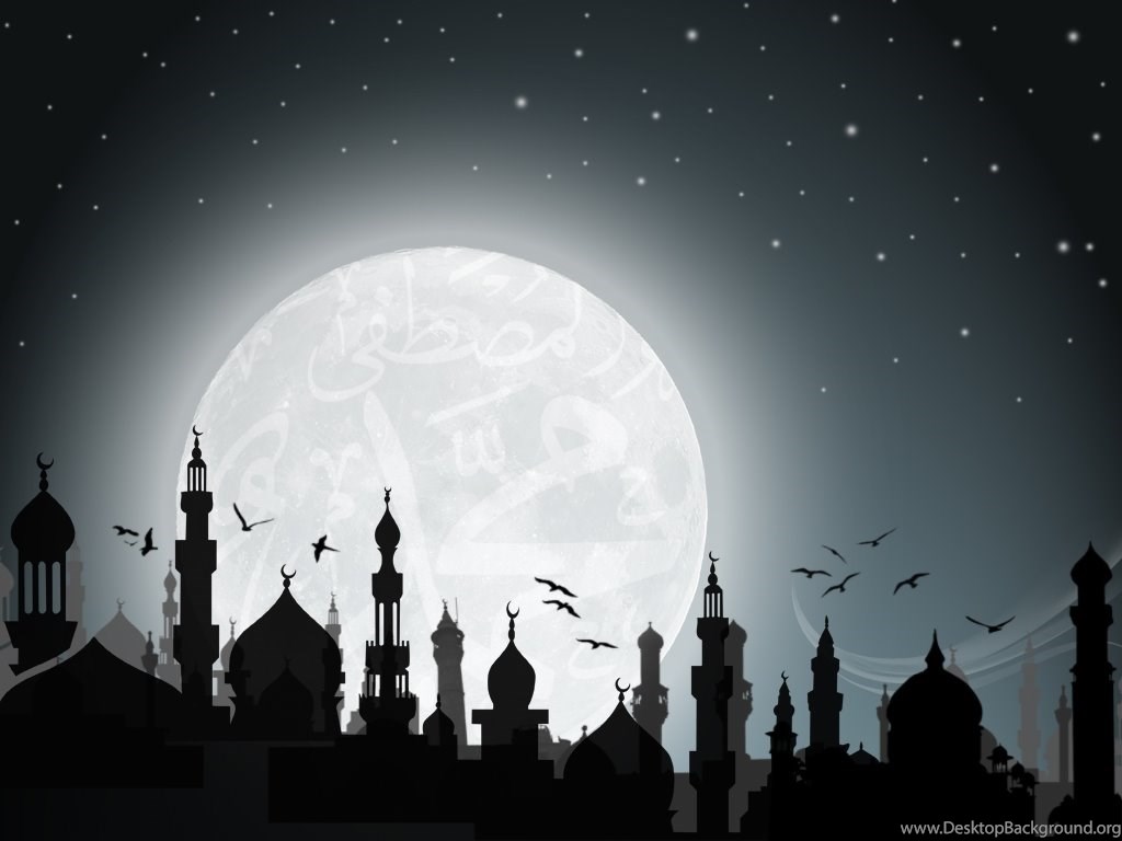 Moschea silhouette con luna piena, 1024x768 HD, Desktop