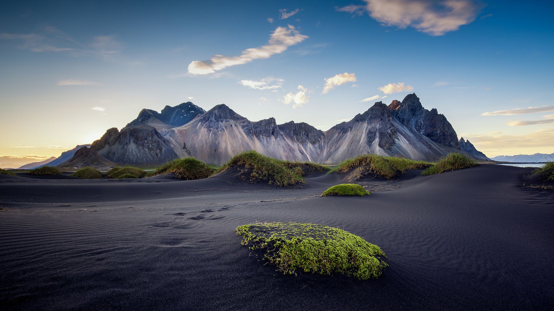 Montagne Vestrahorn spiaggia nera Islanda, 1920x1080 Full HD, PC Desktop