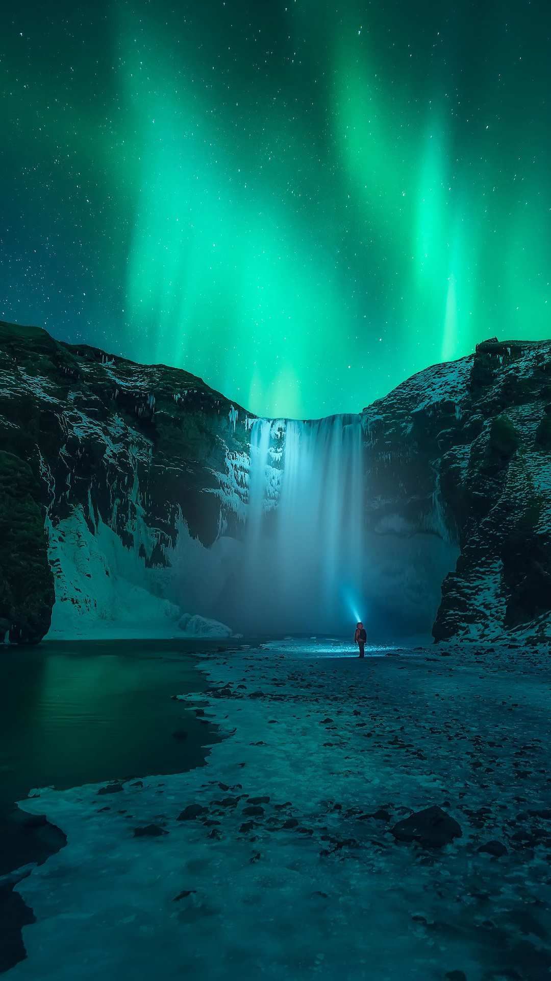 Cascata aurora boreale Islanda, 1080x1920 Verticale, Mobile