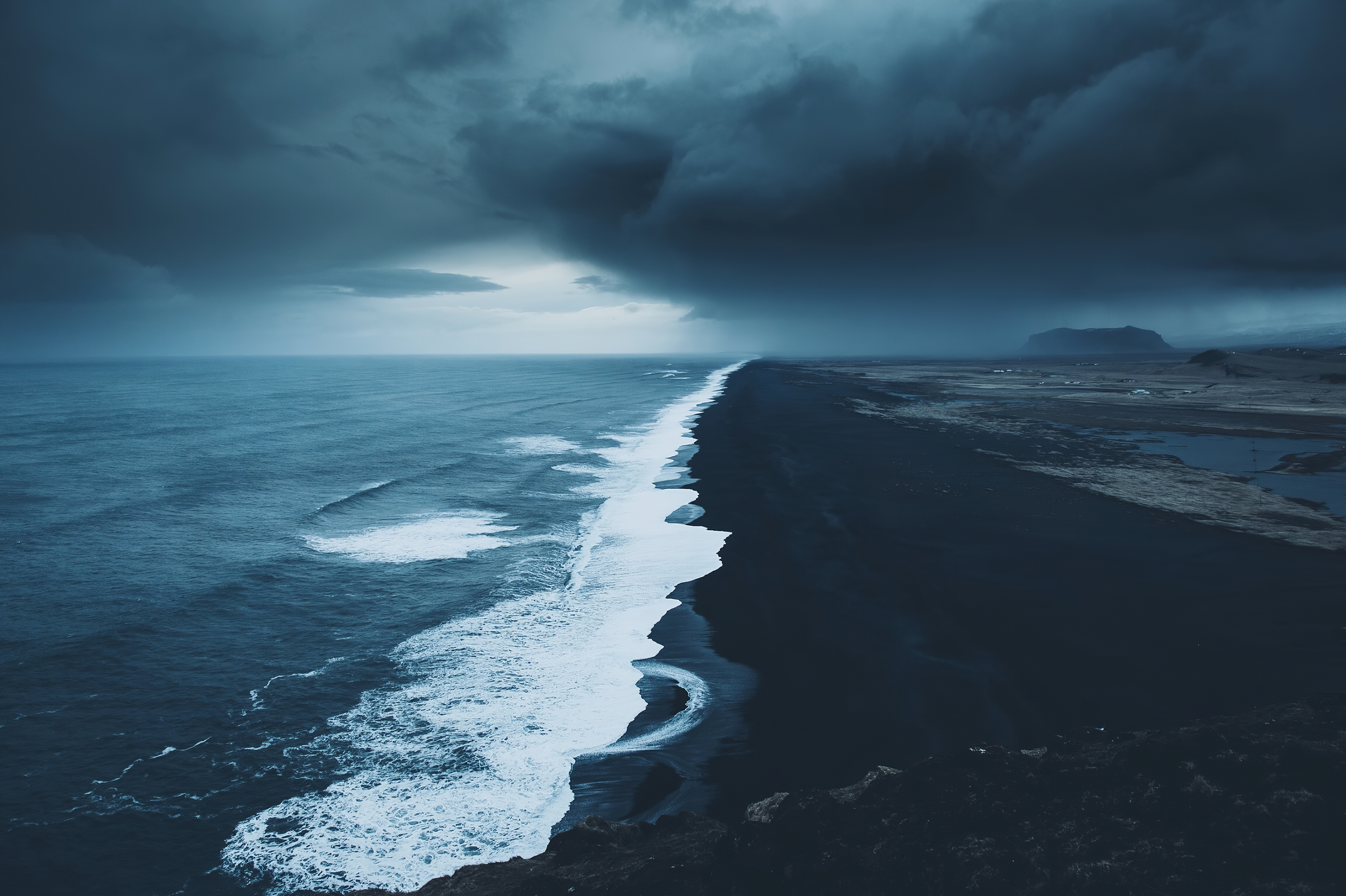 Spiaggia nera Islanda tempestosa, 3840x2558 4K, Desktop 4K