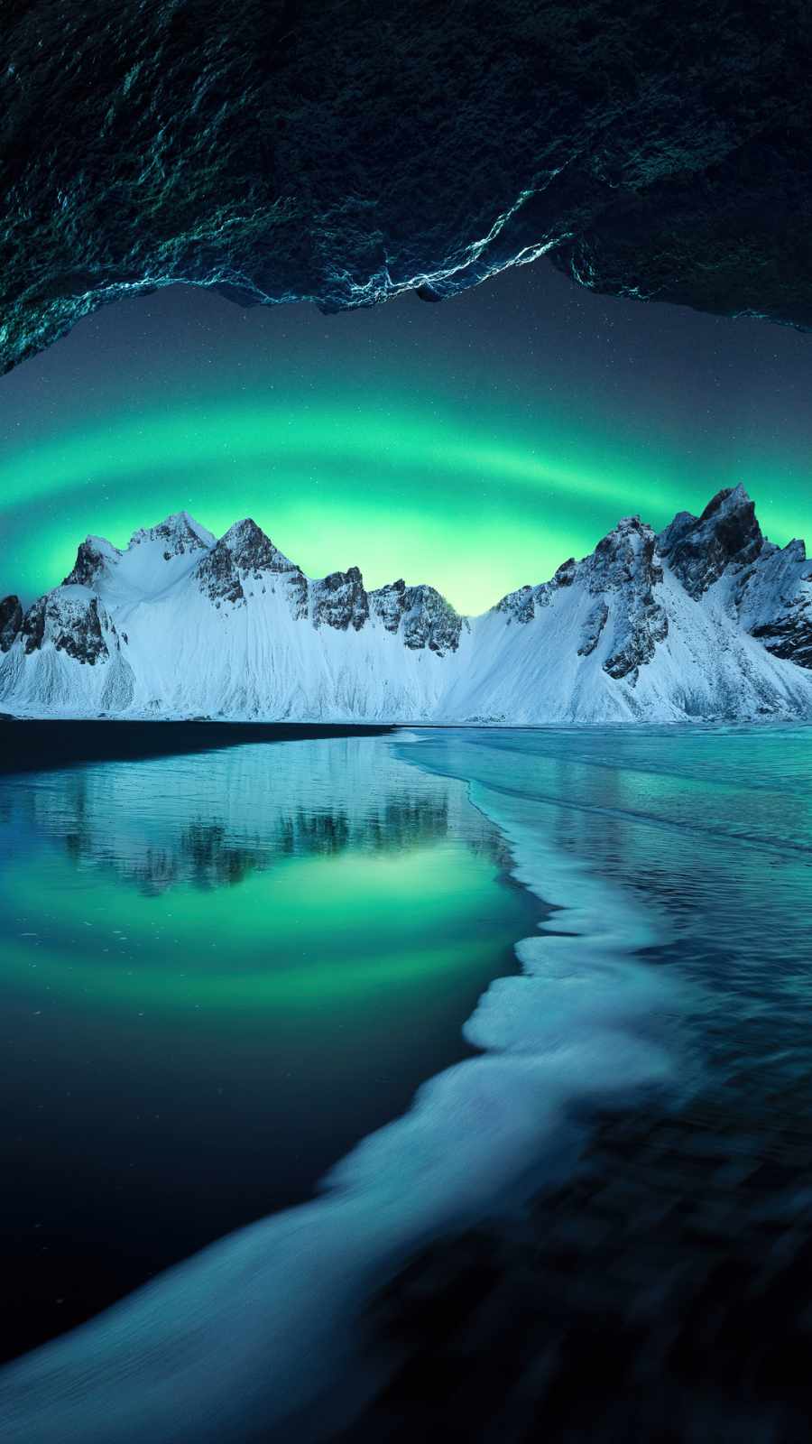 Aurora boreale montagne Islanda, 900x1600 Verticale, Xiaomi