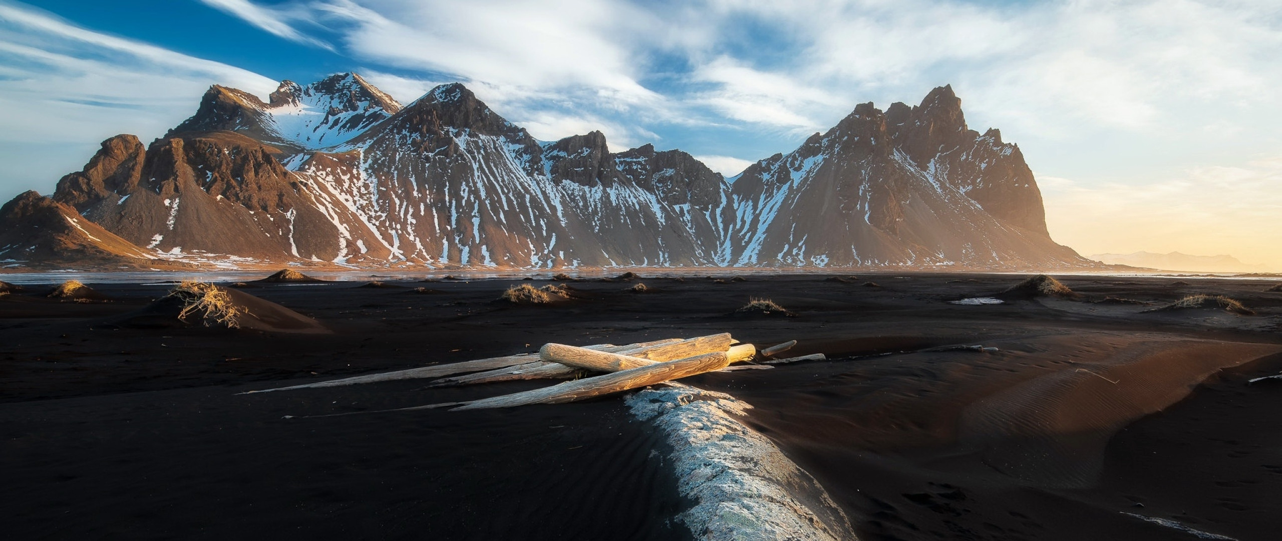 Montagna Vestrahorn Islanda spiaggia, 2560x1080 Panoramico, Monitor Gaming
