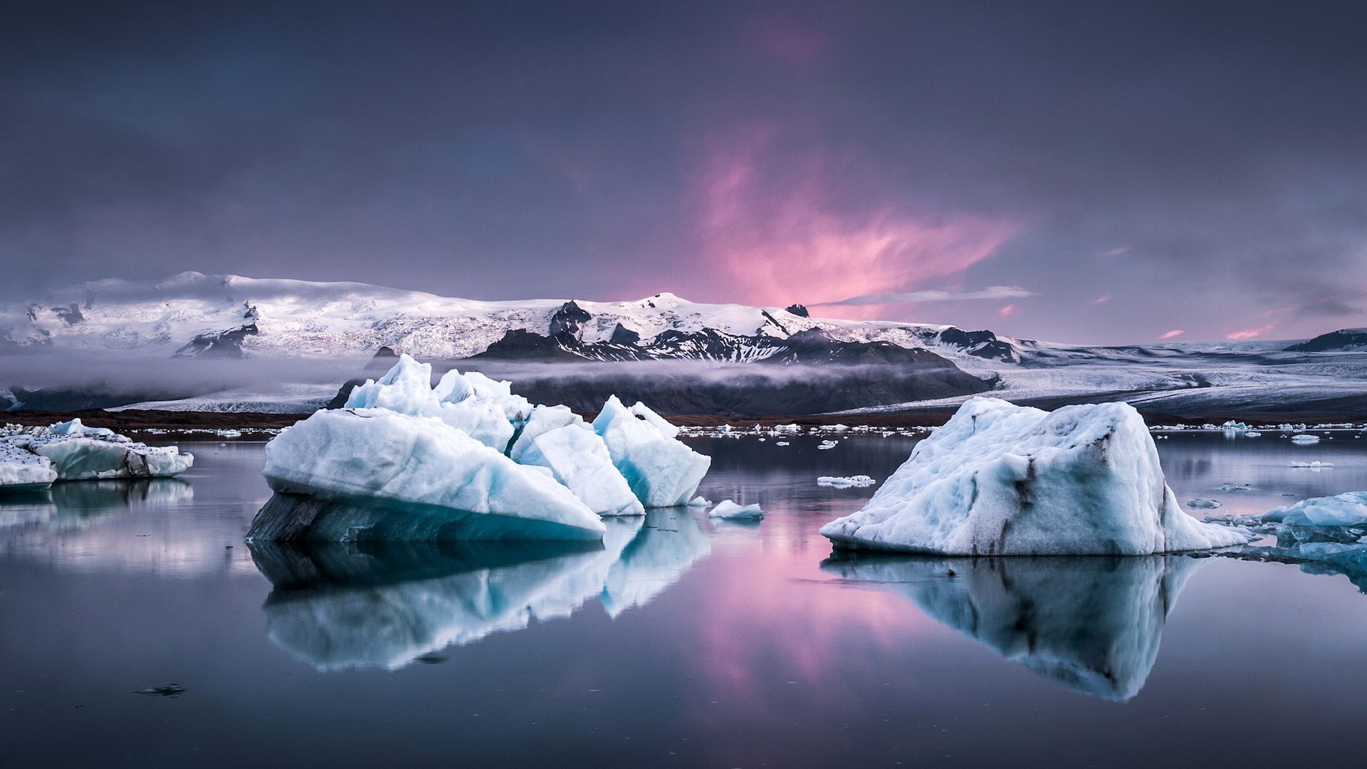 Laguna glaciale islandese al tramonto, 1920x1080 Full HD, Laptop