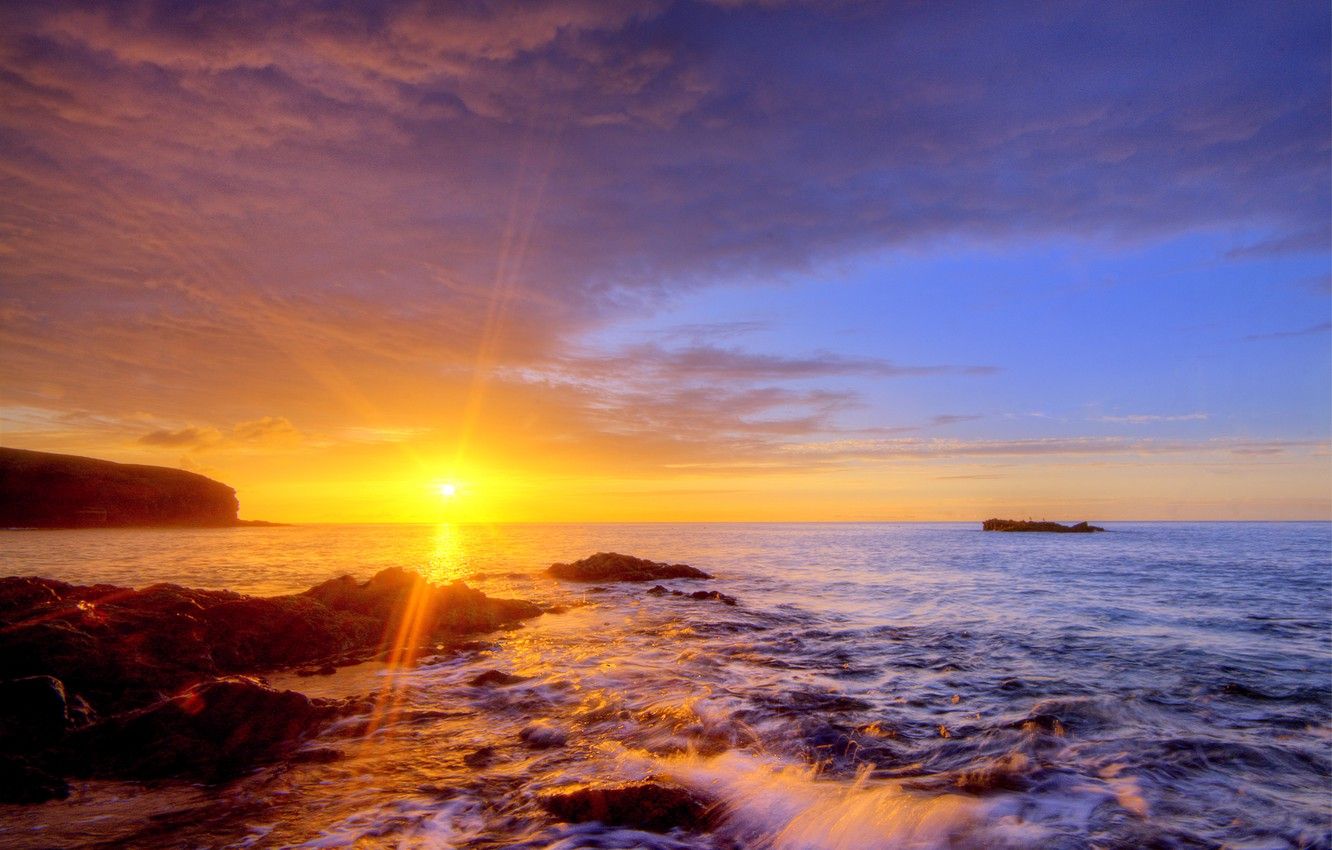 tramonto su spiaggia rocciosa, 1332x850 HD, Desktop