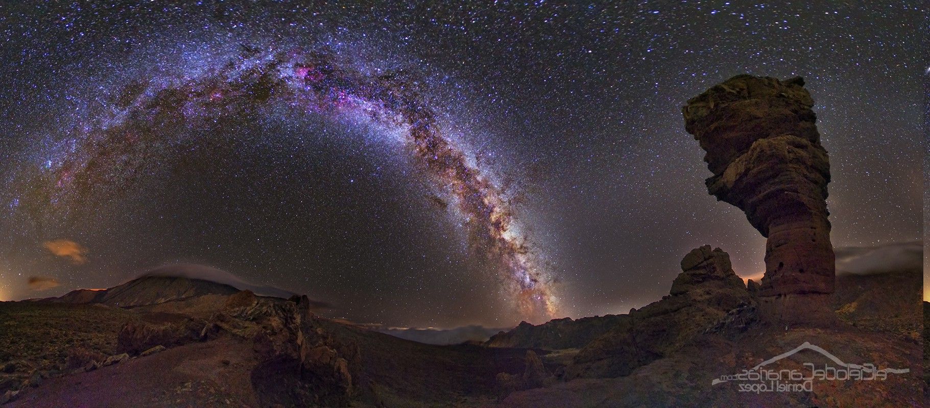 Via Lattea su formazioni rocciose vulcaniche, 1821x800 Ultrawide, PC Desktop