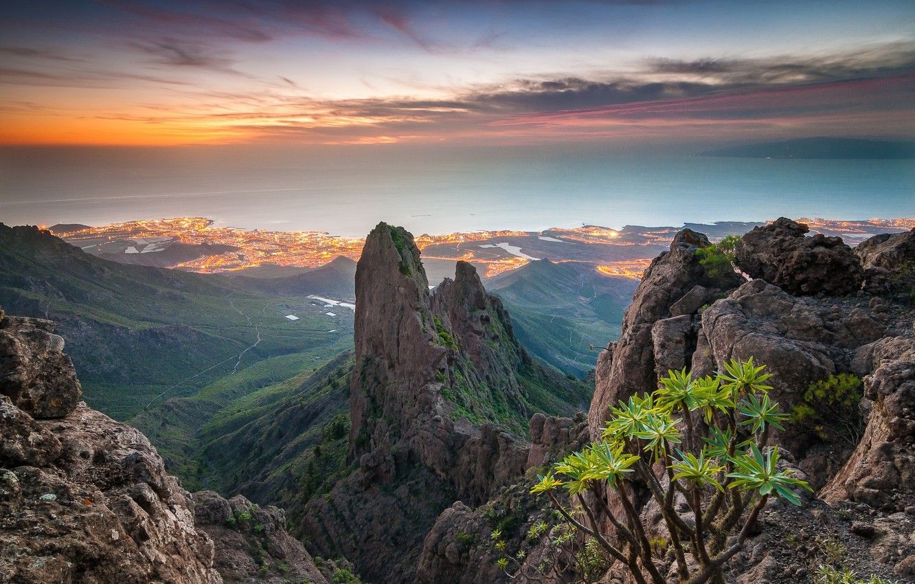 Montagne rocciose al tramonto, Canarie, 1332x850 HD, Desktop