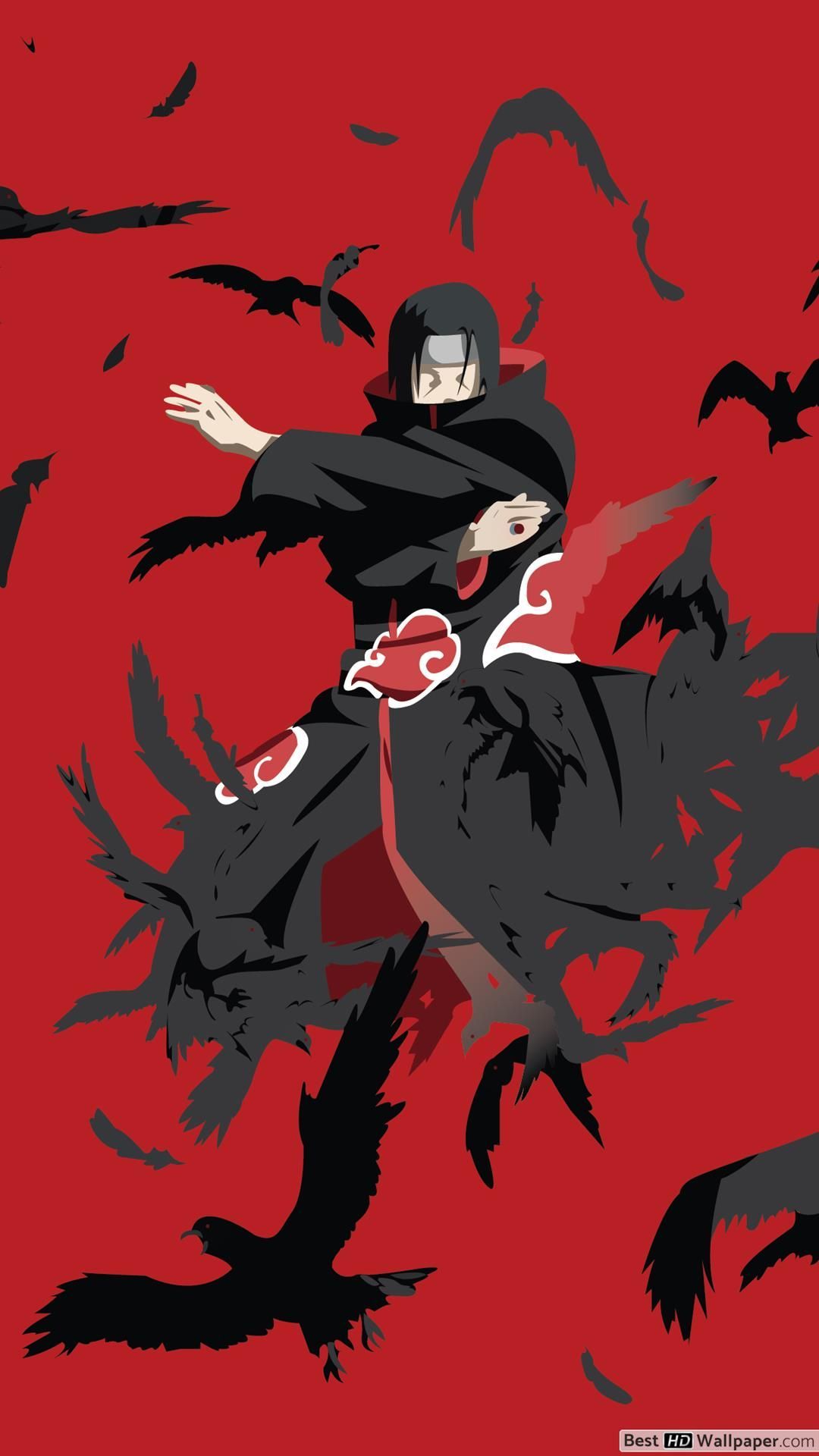 Itachi Uchiha corvi sfondo rosso, 1080x1920 Full HD Verticale, Samsung Galaxy