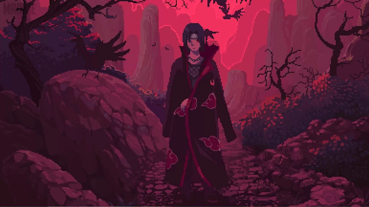 Itachi Uchiha, Akatsuki, foresta rossa, clan Uchiha, 1280x720 720p, PC