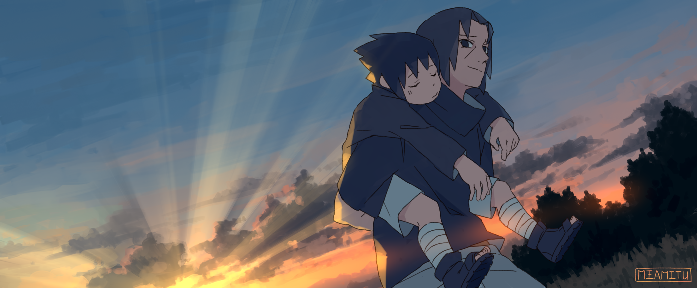 Itachi e Sasuke tramonto, 2906x1200 Panoramico, Dual Screen