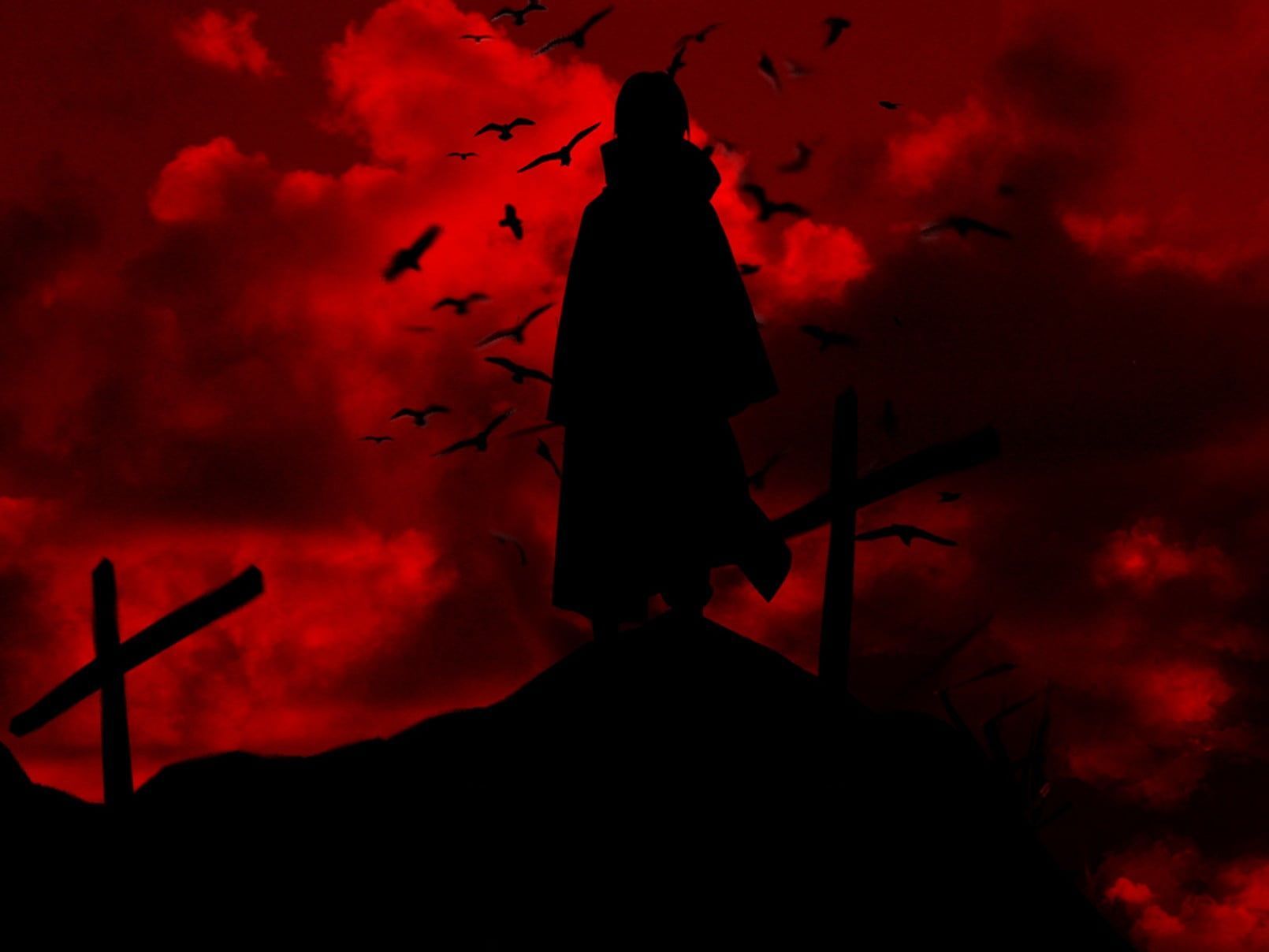 Itachi silhouette cielo rosso, Naruto, 1610x1208 HD, PC